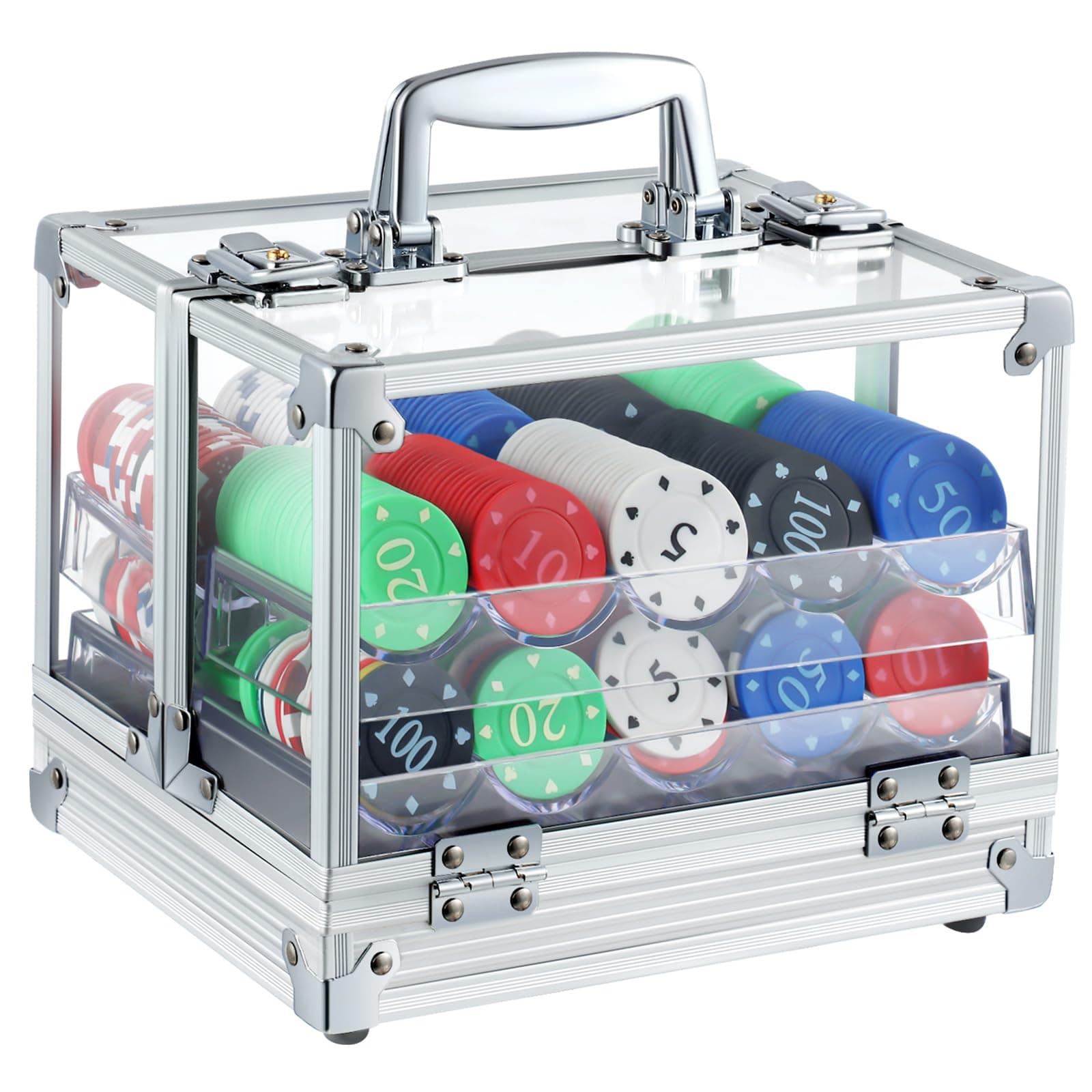 Hiboom Poker Chip Case 600 Pcs Chips Capacity Acrylic Poker Chip Carrier with 6 Pcs Trays Racks