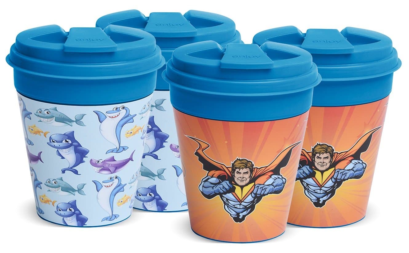 Easy Traveler Jr. Sharks/Hero Blue Collection Insulated Travel Mug, 10 Oz, Set of 4