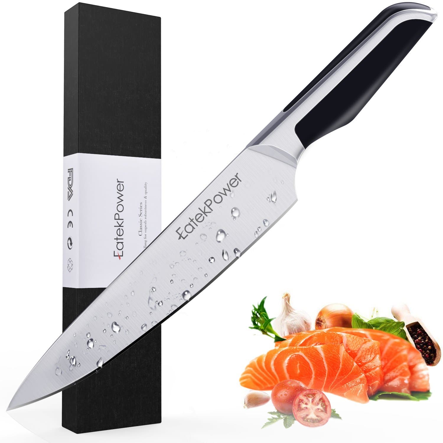Chef Knife EatekPower Kitchen Knife Set 8 Inch Super Sharp German Carbon Steel Professional Knife Ergonomic Handle Knife for Cheese Meat Vegetables Fruit Bread Cutting Chopping Slicing