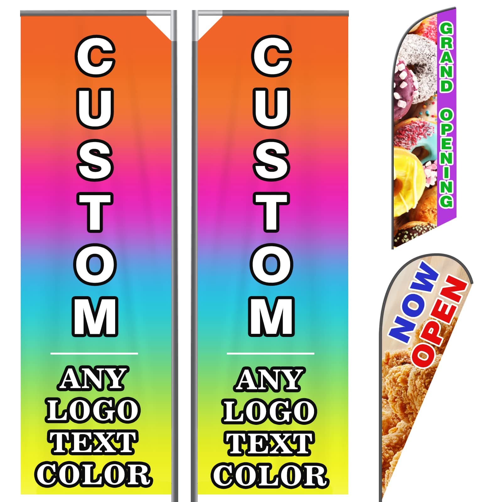Custom Advertising Feather Flags with Pole Kit Optional, Customized Logo Text Personalized Double Sided Open Flag Sign for Outside Business Advertisement(70×280cm/2.3×9FT)