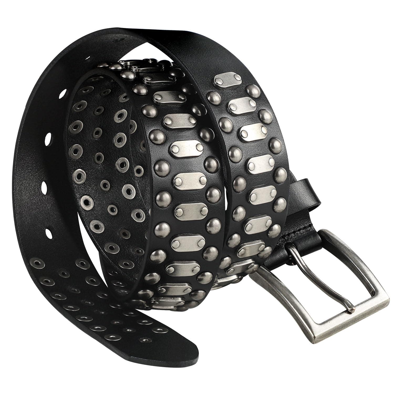 Stylish Mens Studded Casual Italian Cowhide Leather Belts For Jeans Punk Rock Rivets Belt With Buckle For Men Black