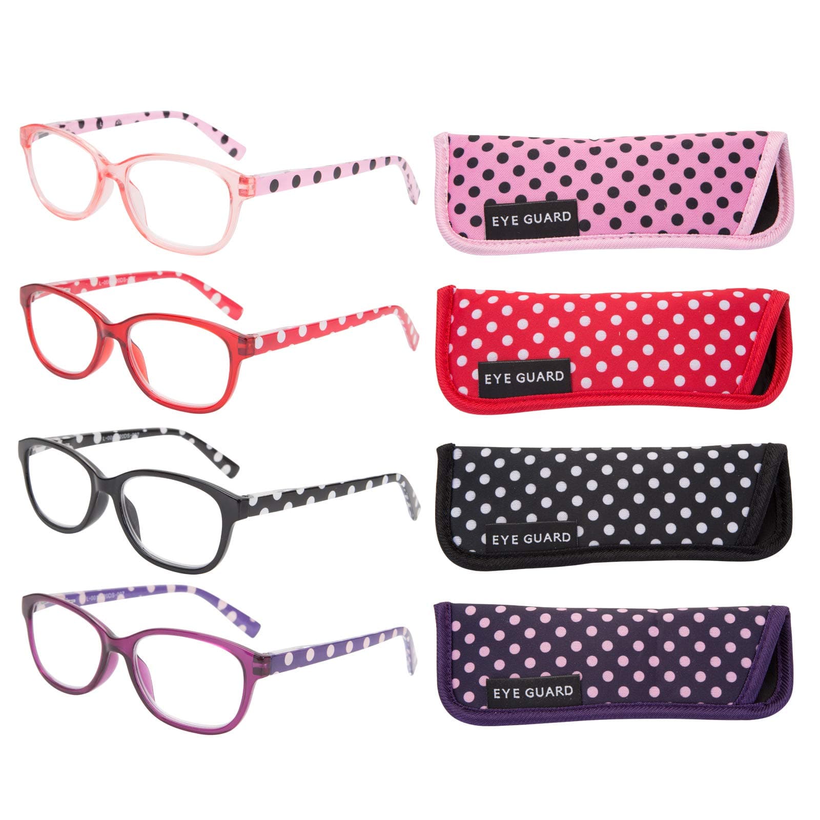 EYEGUARD4 Pairs Reading Glasses with Spring Hinge, Polka Dots Pattern Design Readers for Women(4 Color,+2.75 Magnification)