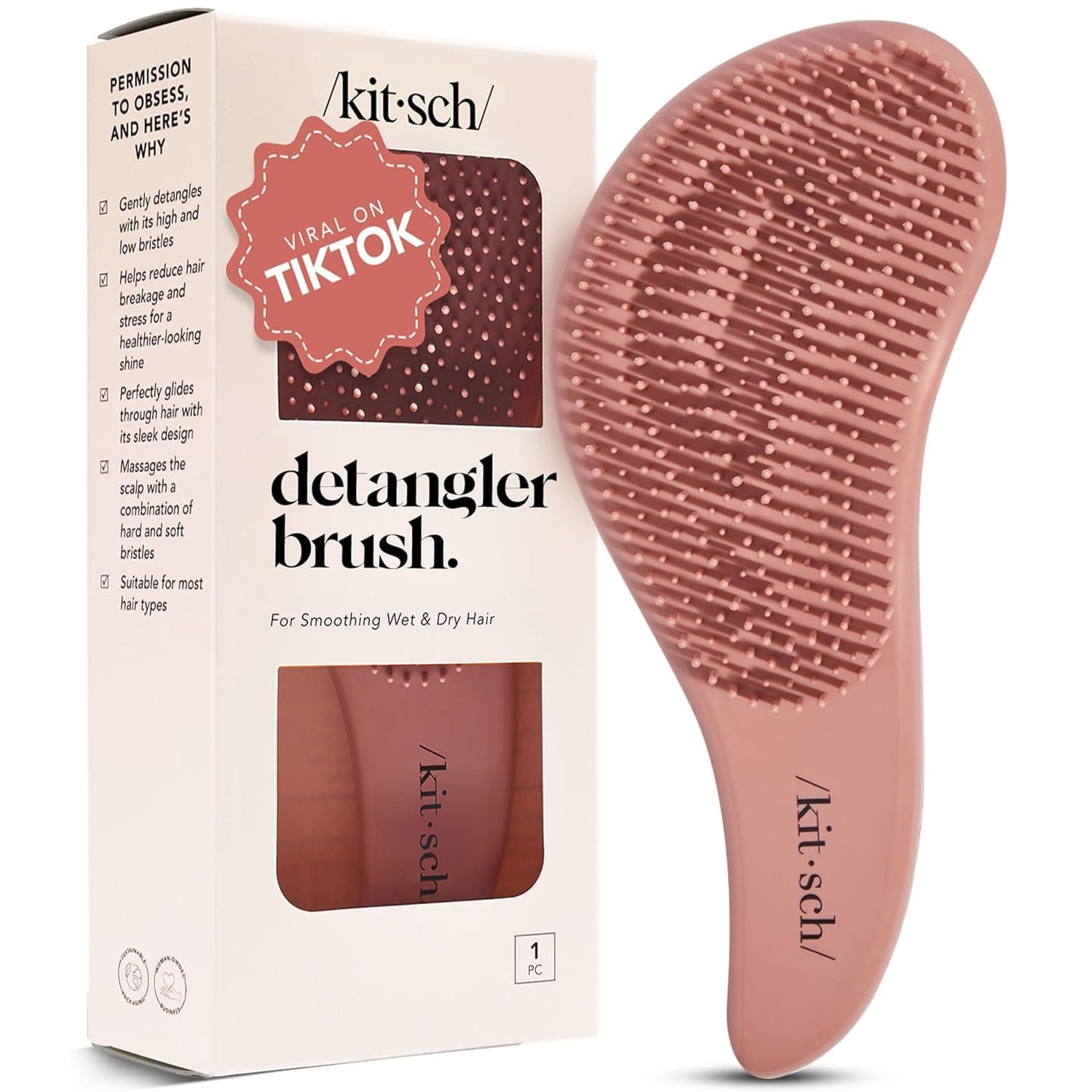 Detangler Brush – Gentle Curly Hair Brush with Flexible Bristles for All Hair Types - Wet or Dry | Detangling Hair Brushes for Women & Men, Hairbrush for Adults & Kids - Terracotta