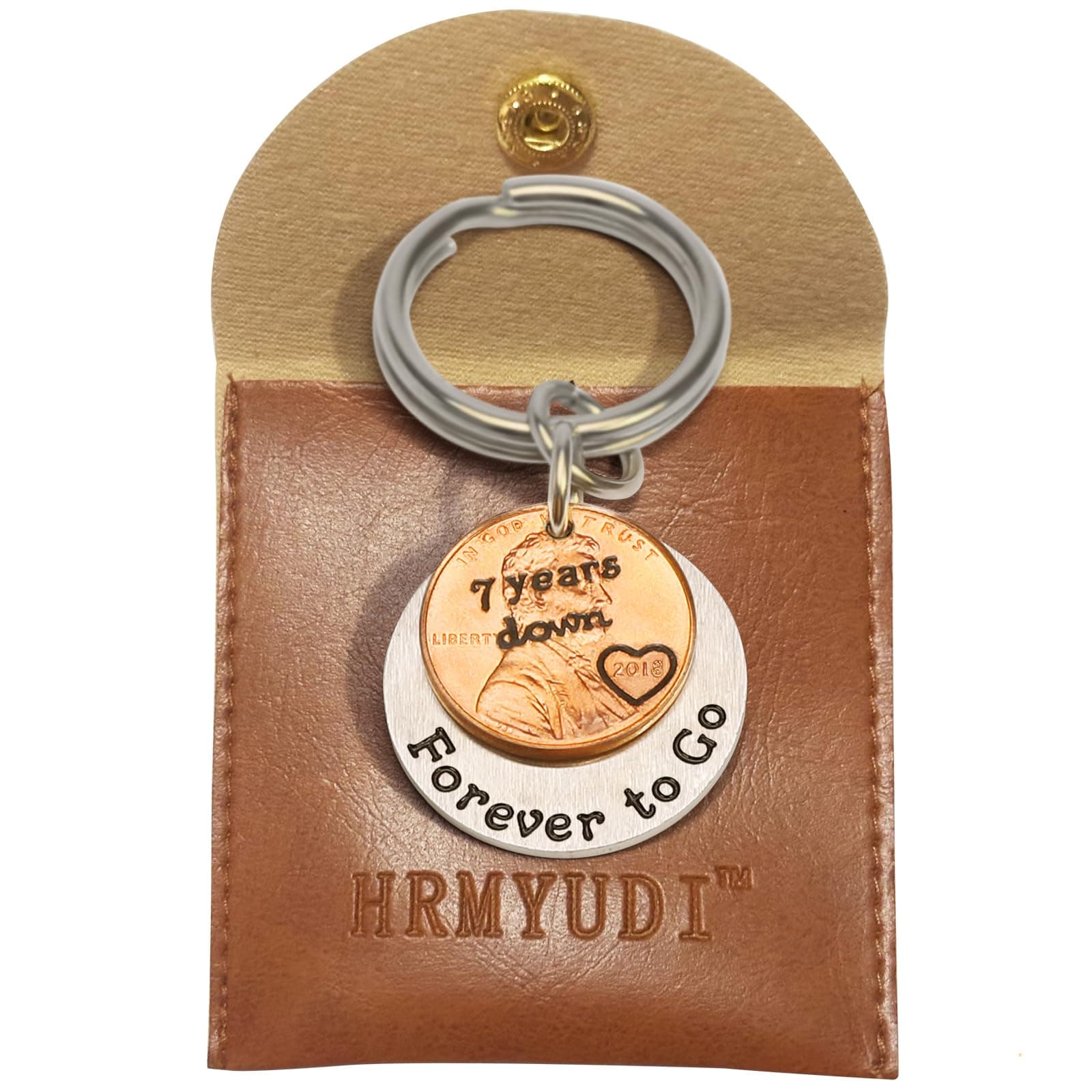 Copper Gifts for 7th Anniversary, 7 Years Anniversary Copper Gift Coin Keychain with a 2018 Penny, 7 Years Down and Forever To Go Keyring, Anniversary Present for Man Woman