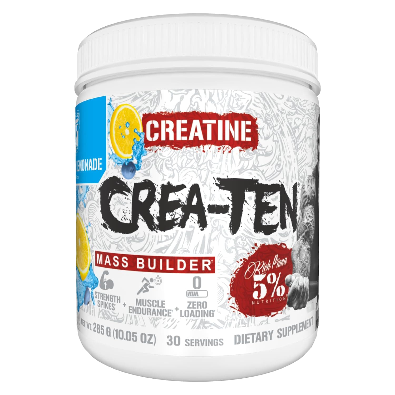 CreaTEN Creatine Complex + Accelerators | Flavored Powder for Muscle Gain Max Power, Strength, Endurance, & Recovery 25 Servings (Blueberry Lemonade) 7.94 Ounce