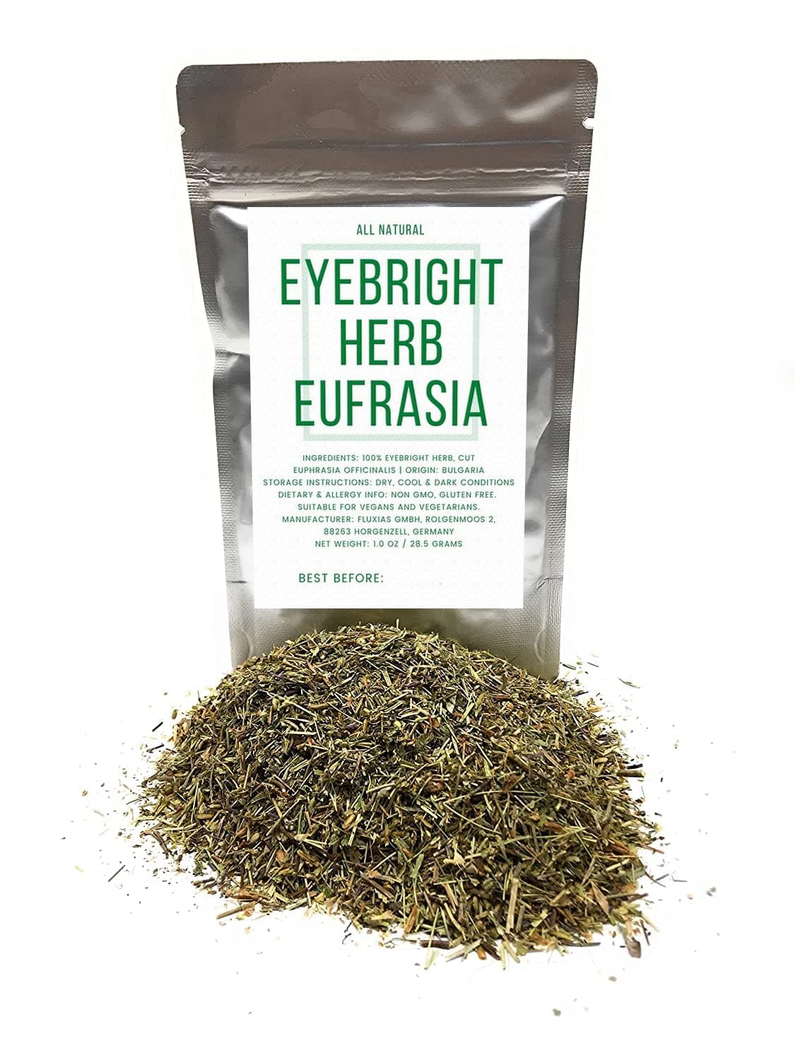 Eyebright Herb Eufrasia - Natural, Cut & Dried Euphrasia officinalis - Net Weight: 1oz/28.5g - Alternative names are Augentrostkraut, Euphrasiae herba, Herba Euphrasiae and Herbe d'Euphraise.