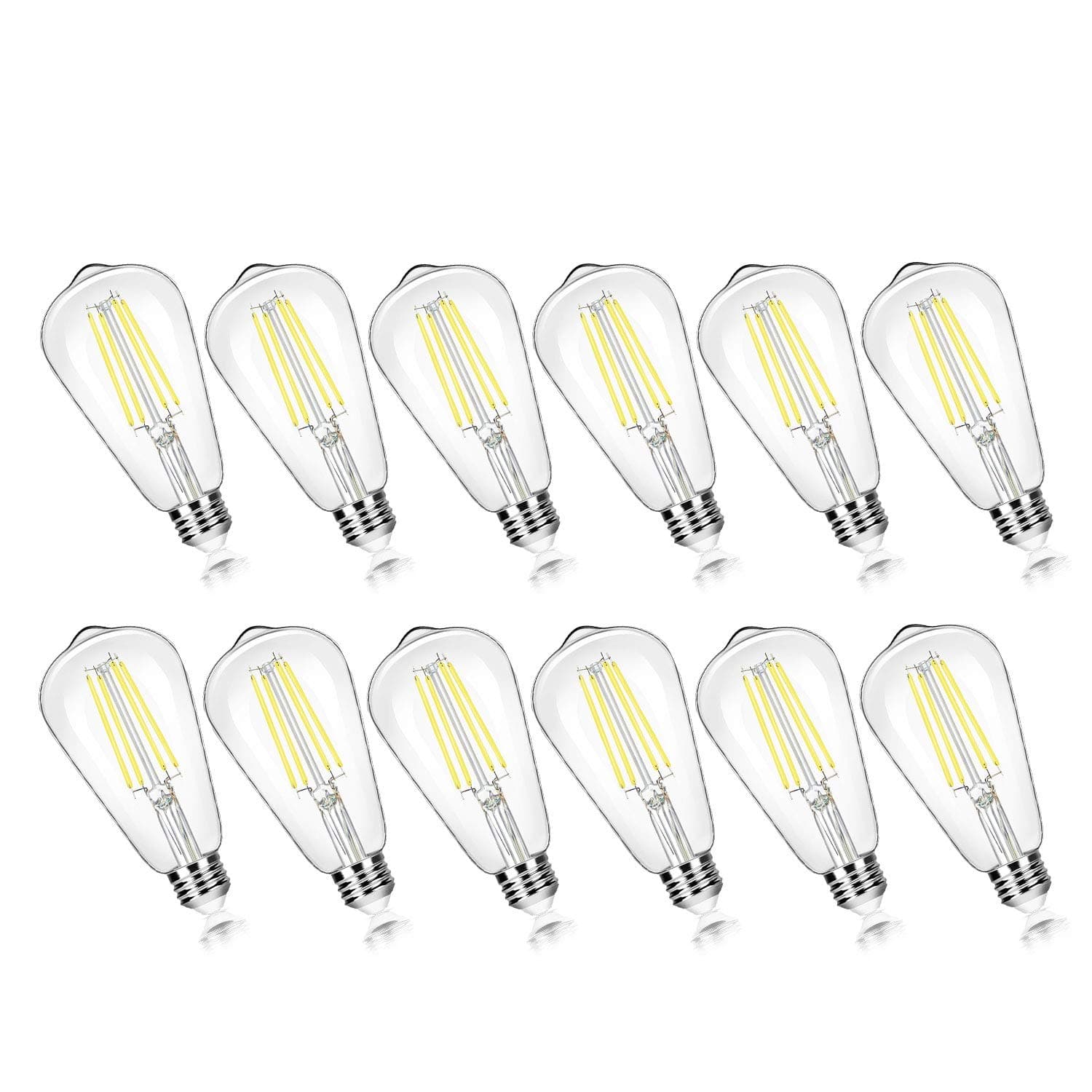 12-Pack Vintage 7W ST58 LED Edison Light Bulbs 60W Equivalent, 850Lumens, 5000K Daylight White, E26 Base LED Filament Bulbs, CRI90+, Antique Glass Style Great for Home, Bedroom, Office, Non-Dimmable