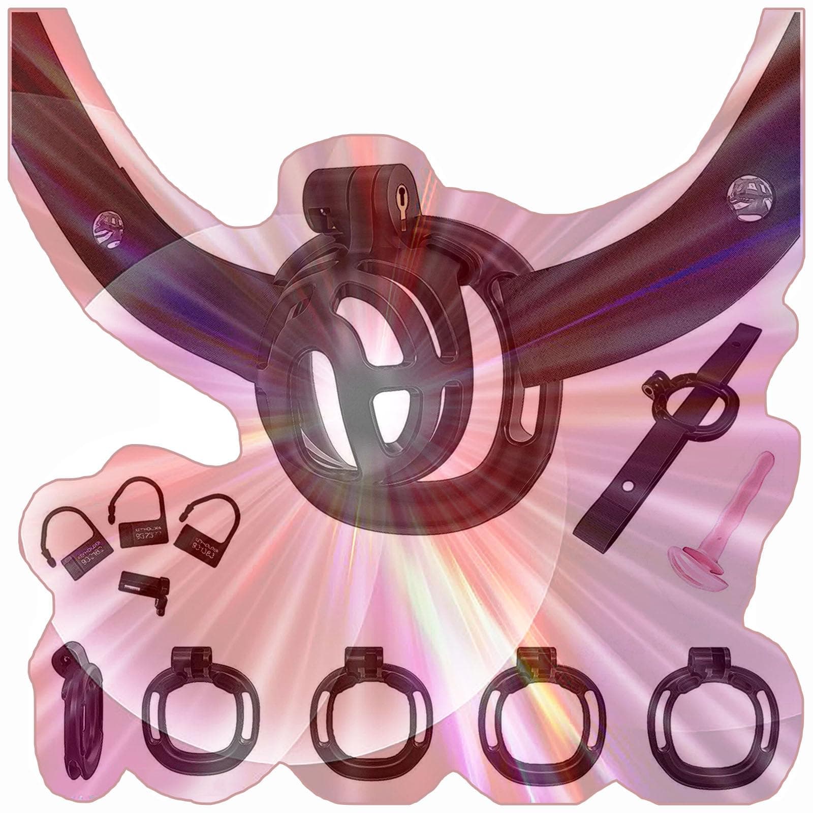 Male Flat Protection Cage Set, Comfortable Flat Cage with 4 Sizes Rings, Waist Belt, Small Tube -USHA27 (M1B)