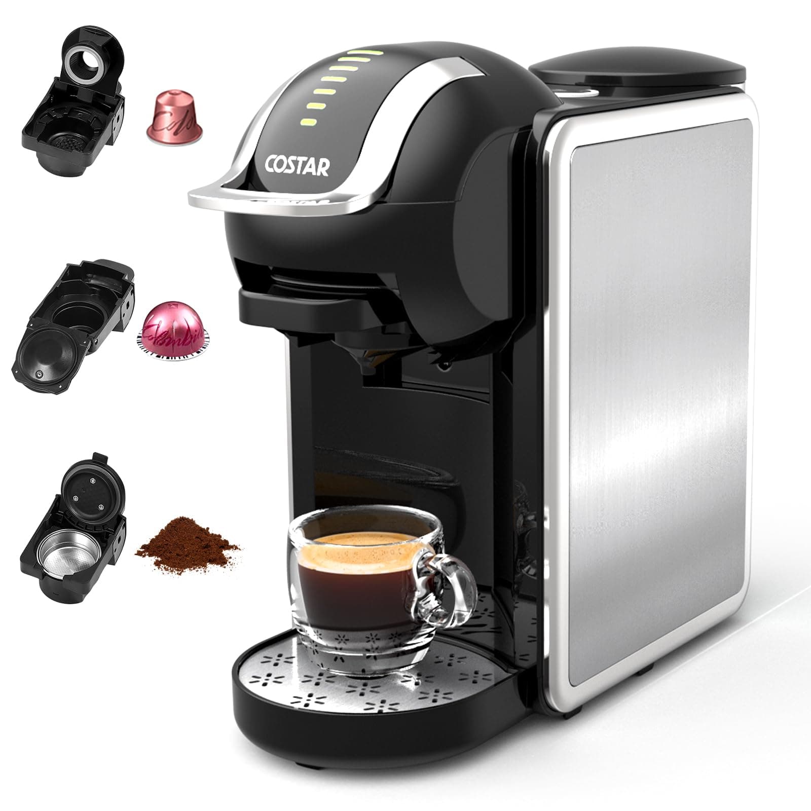 3-in-1 Espresso Machine, 20 Bar Coffee Maker Compatible with Nespresso Original, Dolce Gusto Capsule, and Coffee Powder, Adjustable Volume, Fast Heating System Coffee Machine for Home Office