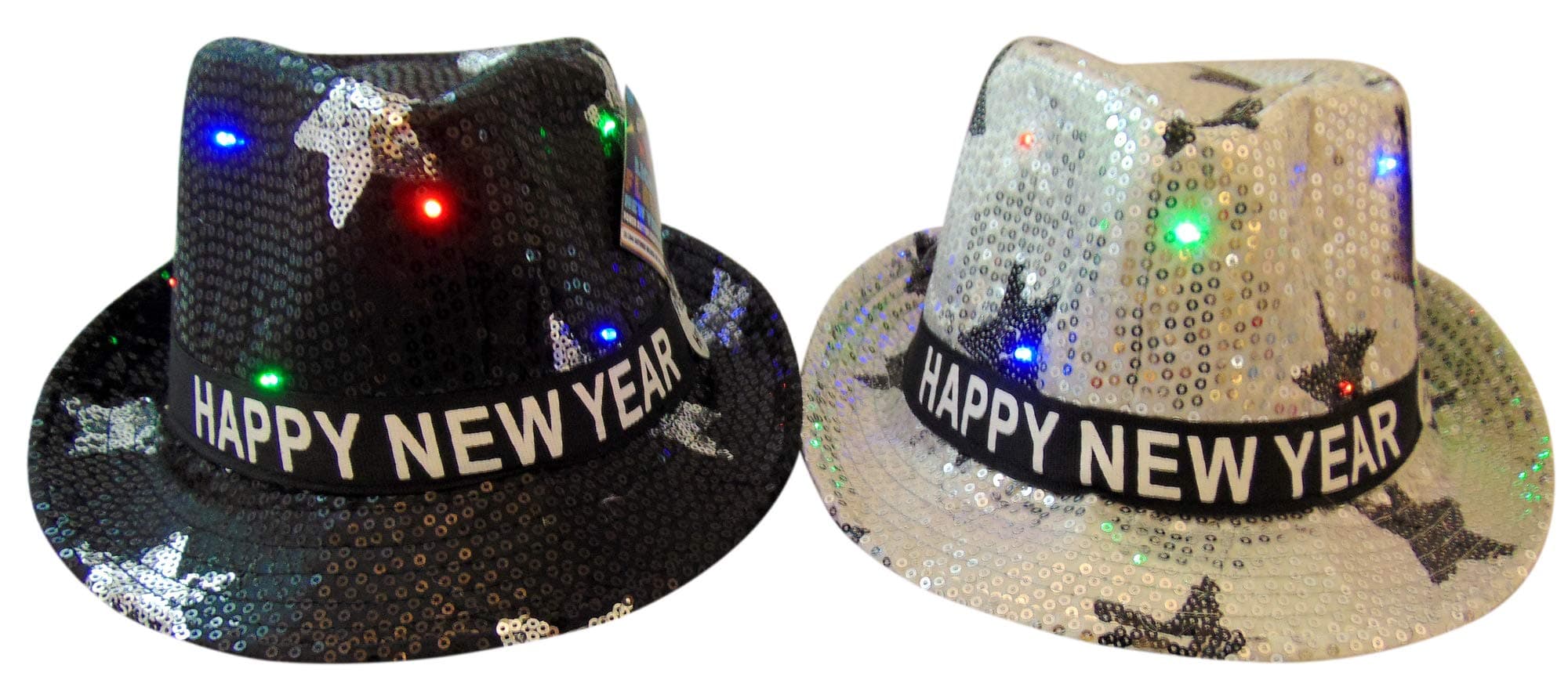 Shawshank Happy New Years Flashing Light Up Fedora Hats for Him and Her, Set of 2