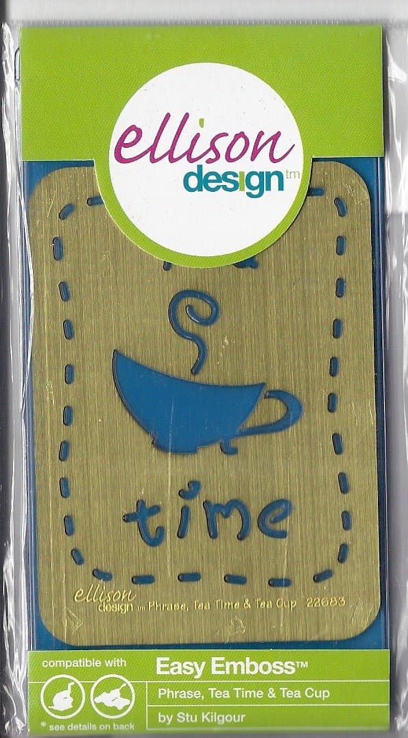 Ellison Design Easy Emboss Stencil - Phrase, Tea Time and Tea Cup