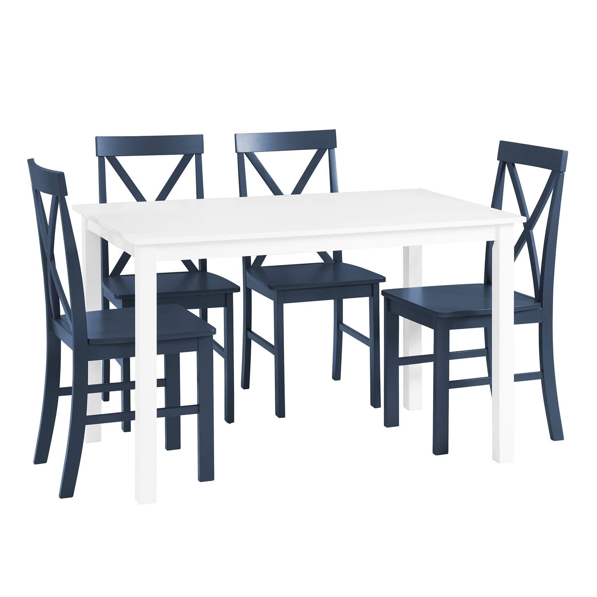 Bennet Bennett Farmhouse 5 Piece Table and X Back Chair Dining Set, Set of 5, Navy Blue