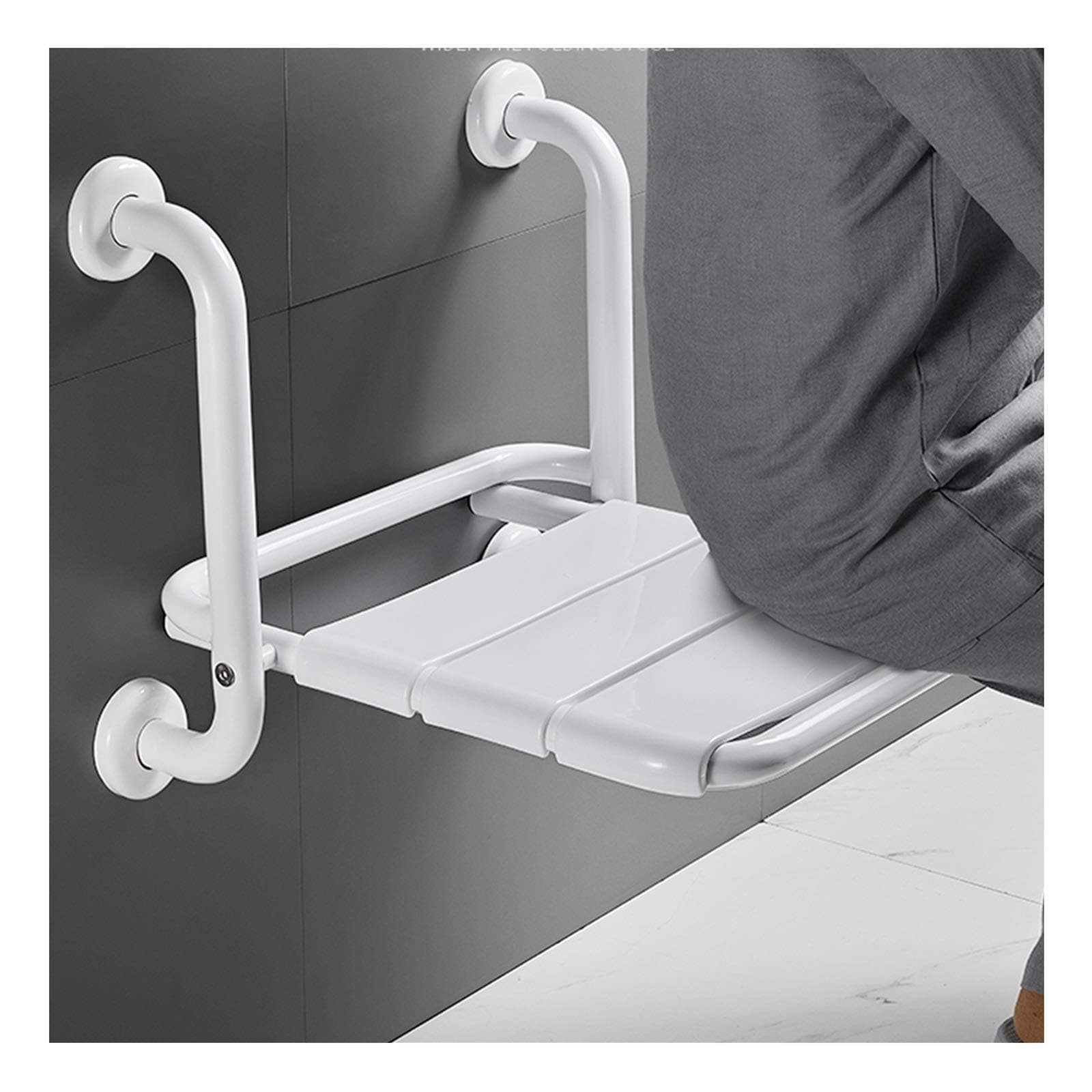 XXIOJUN Bath Handle, Bathroom Balance Bar Safety Hand Rail Support Non Skid Foldable Sturdy Stainless Steel Safety Hand Rail Support for Elderly, Disabled, Injury (Color : White, Size : 43x42x44cm)