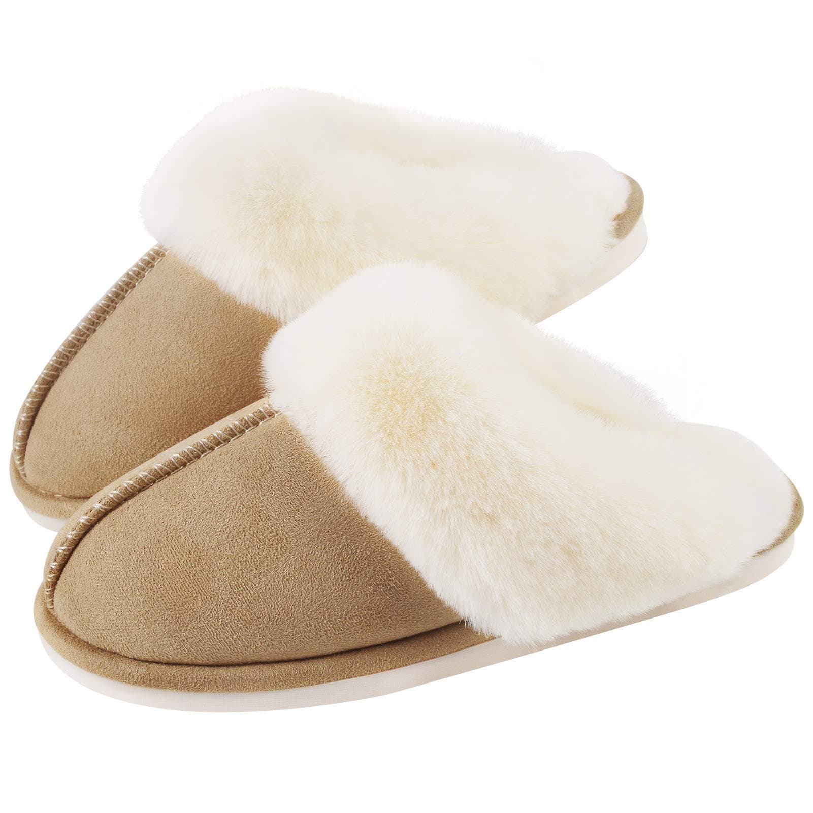 ParlovableWomens Slippers Cozy Faux Fur Slip-on Women House Shoes Memory Foam Suede Fluffy Comfort Plush Winter Warm Breathable Anti-Slip Indoor & Outdoor