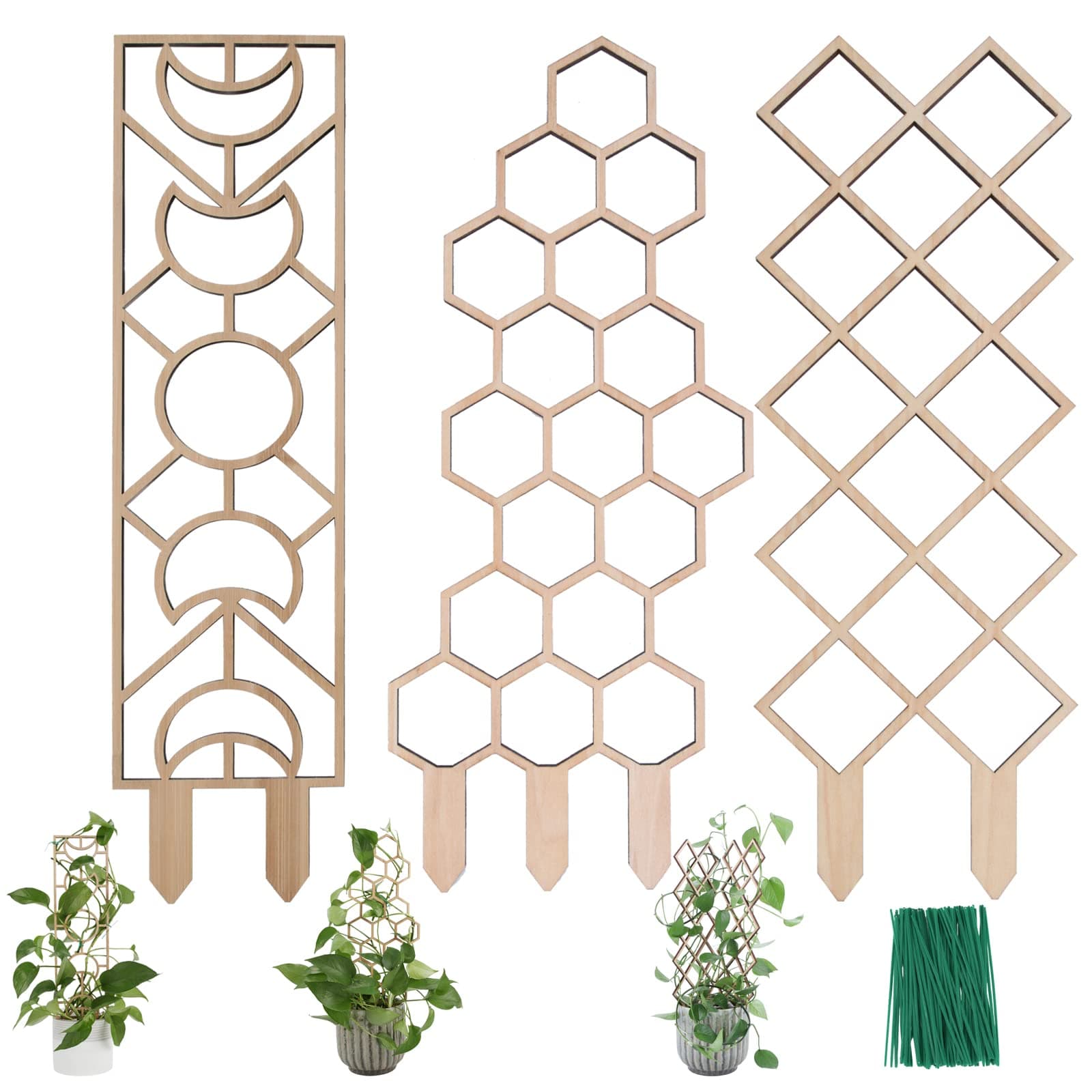 Trellis for Potted Climbing Plants, 16.75 inch Garden Metal Trellis for Indoor Outdoor with Different Patterns for Vine Ivy Flower Plant Support 3 Pack