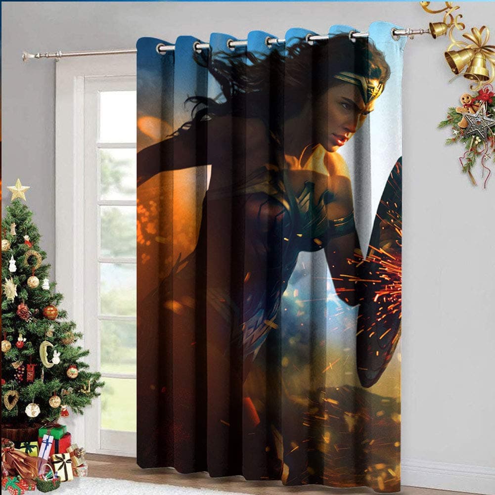 Blackout Curtains for Living Room- Windproof Curtain Wonder-Woman-Wallpaper for Home Decoration Set of 2 Panels W107 x L107