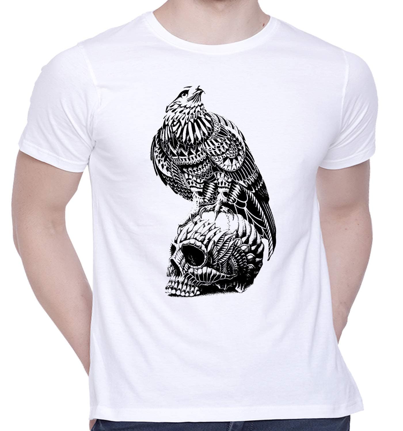 CreativiT Graphic Printed T-Shirt for Unisex Wing_Skull Tshirt | Casual Half Sleeve Round Neck T-Shirt | 100% Cotton | D00612-16