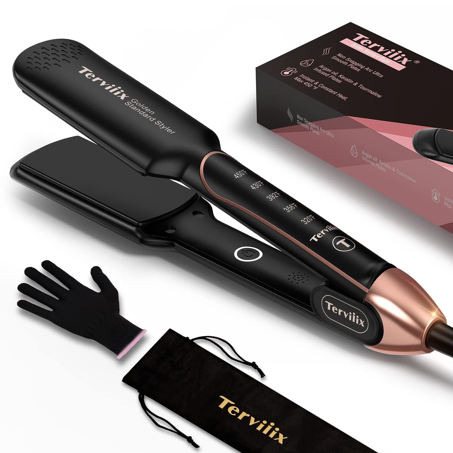 Flat Iron Hair Straightener - Ceramic & Tourmaline for Smooth, One-Swipe Results, Salon-Grade Wide 1-3/4 Inch Straightening Iron Gently Straightens Thick, Curly, Black & Natural Hair