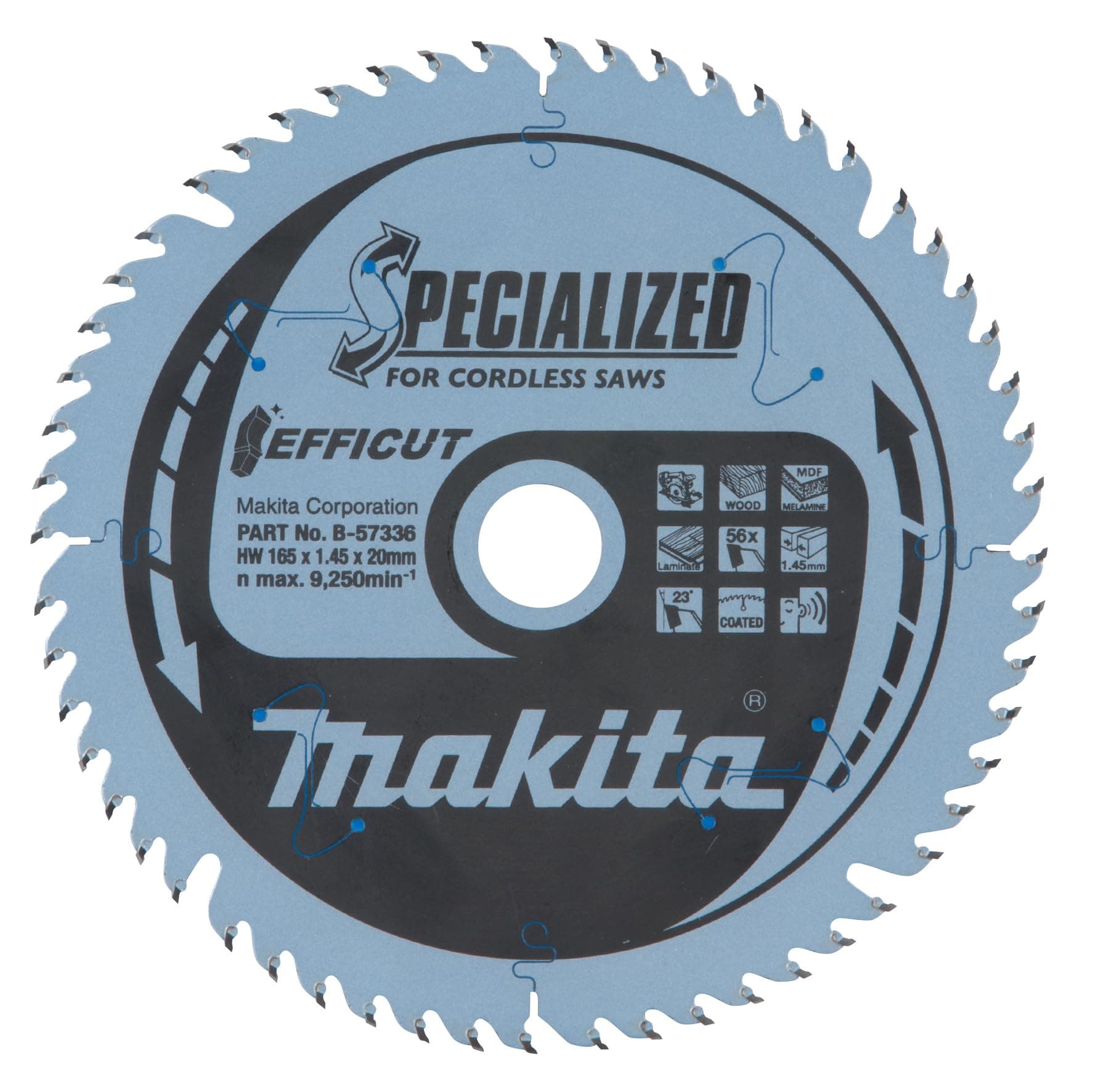 B-57336 TCT Efficut Saw Blade 165x56T Silver 165 x 20 mm