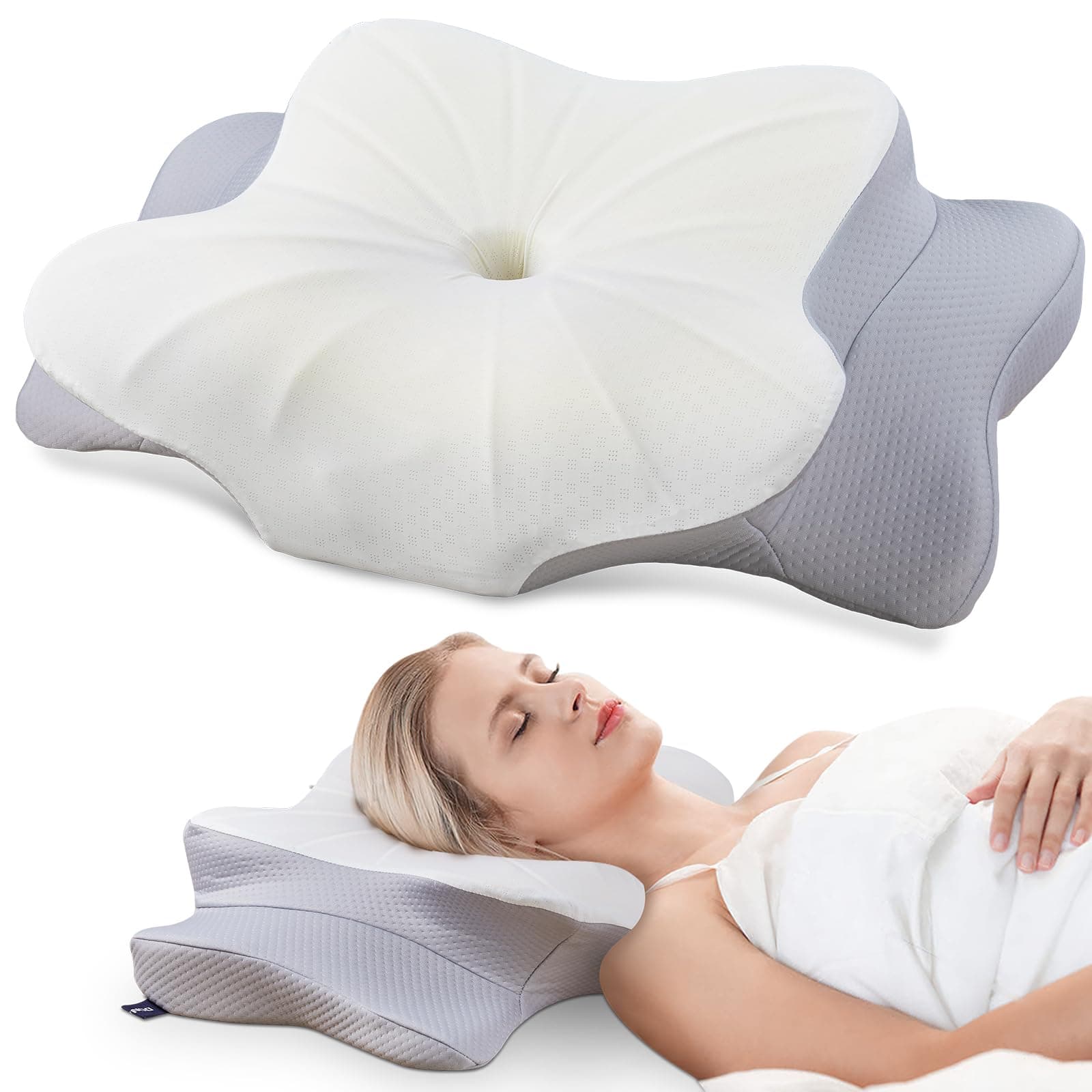 DONAMA Cervical Pillow for Neck and Shoulder,Contour Memory Foam Pillow,Ergonomic Neck Support Pillow for Side Back Stomach Sleepers with Pillowcase-King Size