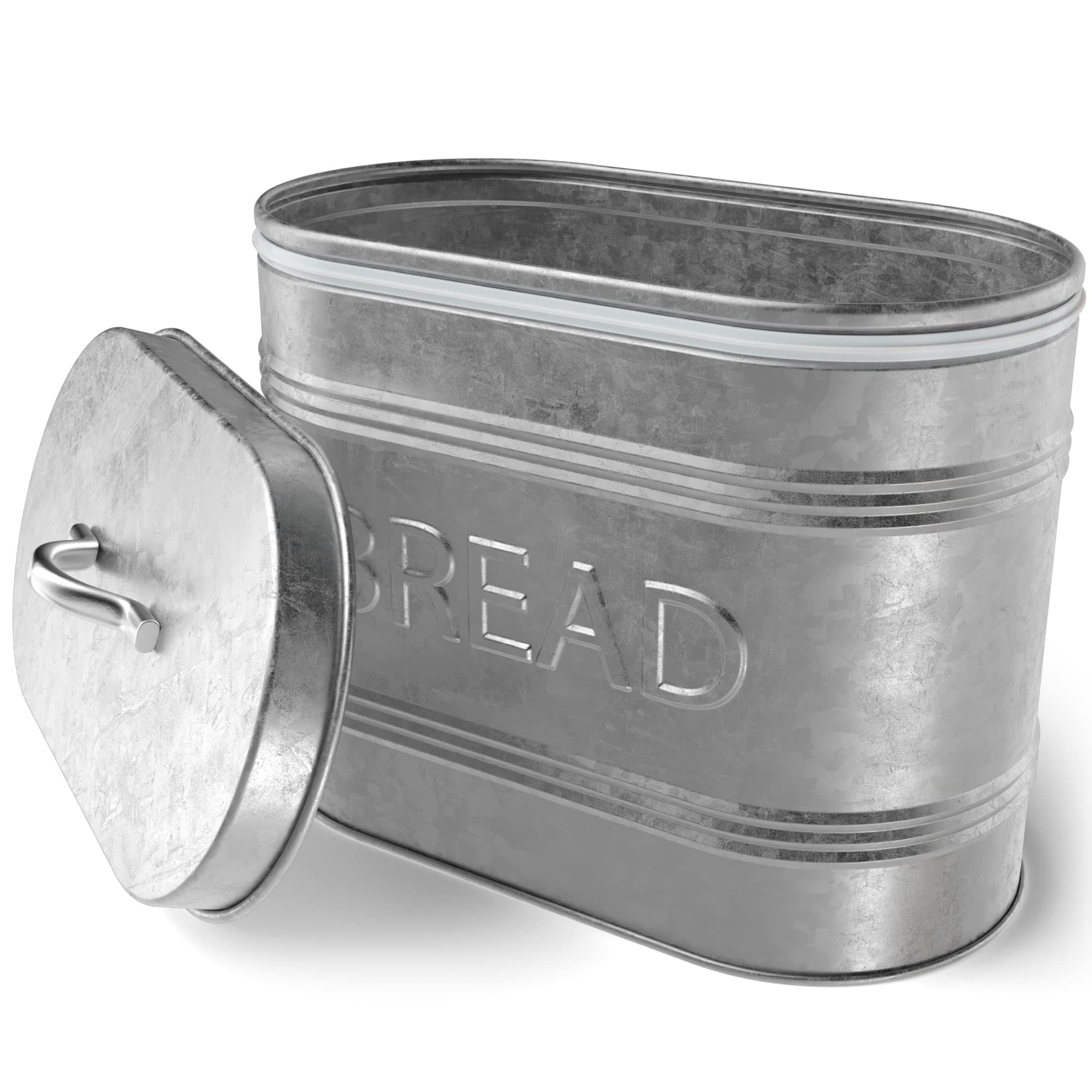 A7CJ009R, Rustic Kitchen Galvanized Metal Bread Storage Bin, 288 oz, Gray