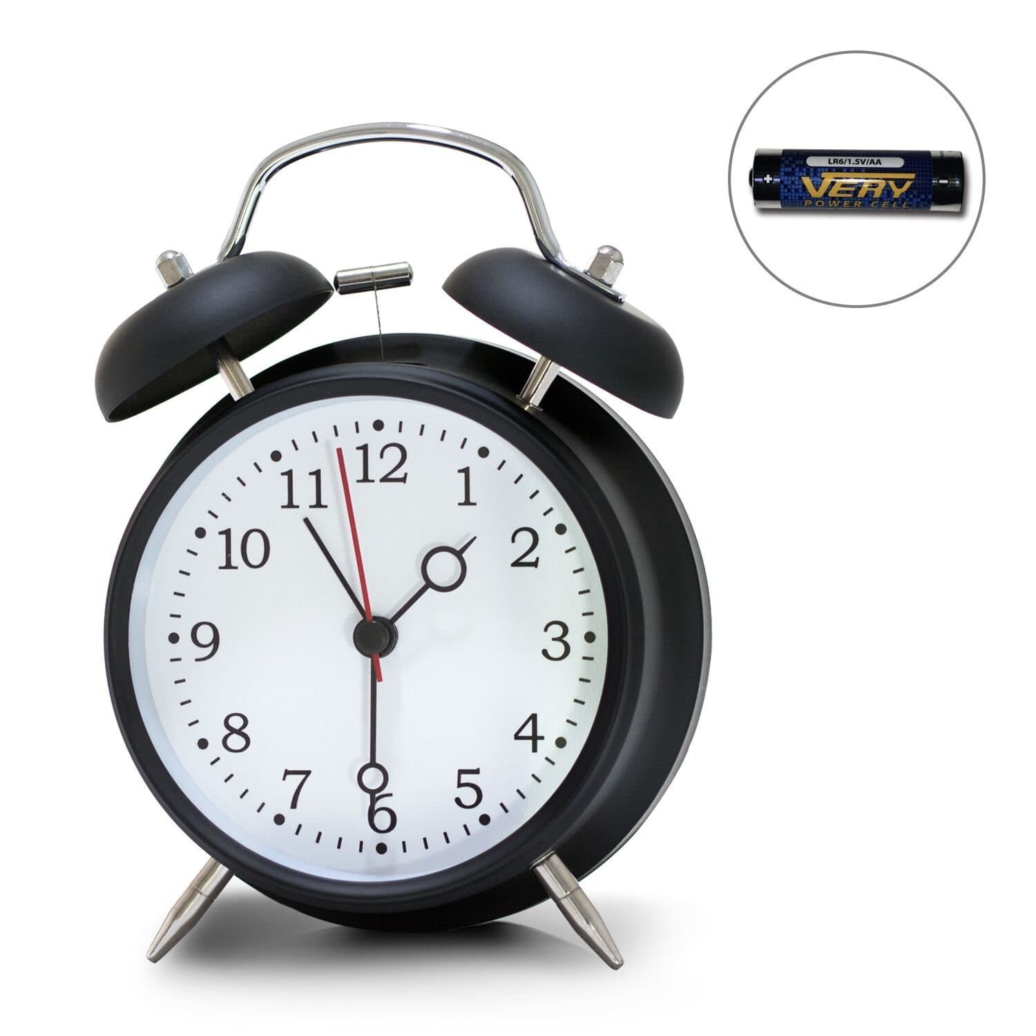 4” Twin Bell Alarm Clock, Loud Retro Alarm Clock, Battery Operated with Nightlight for Bedroom