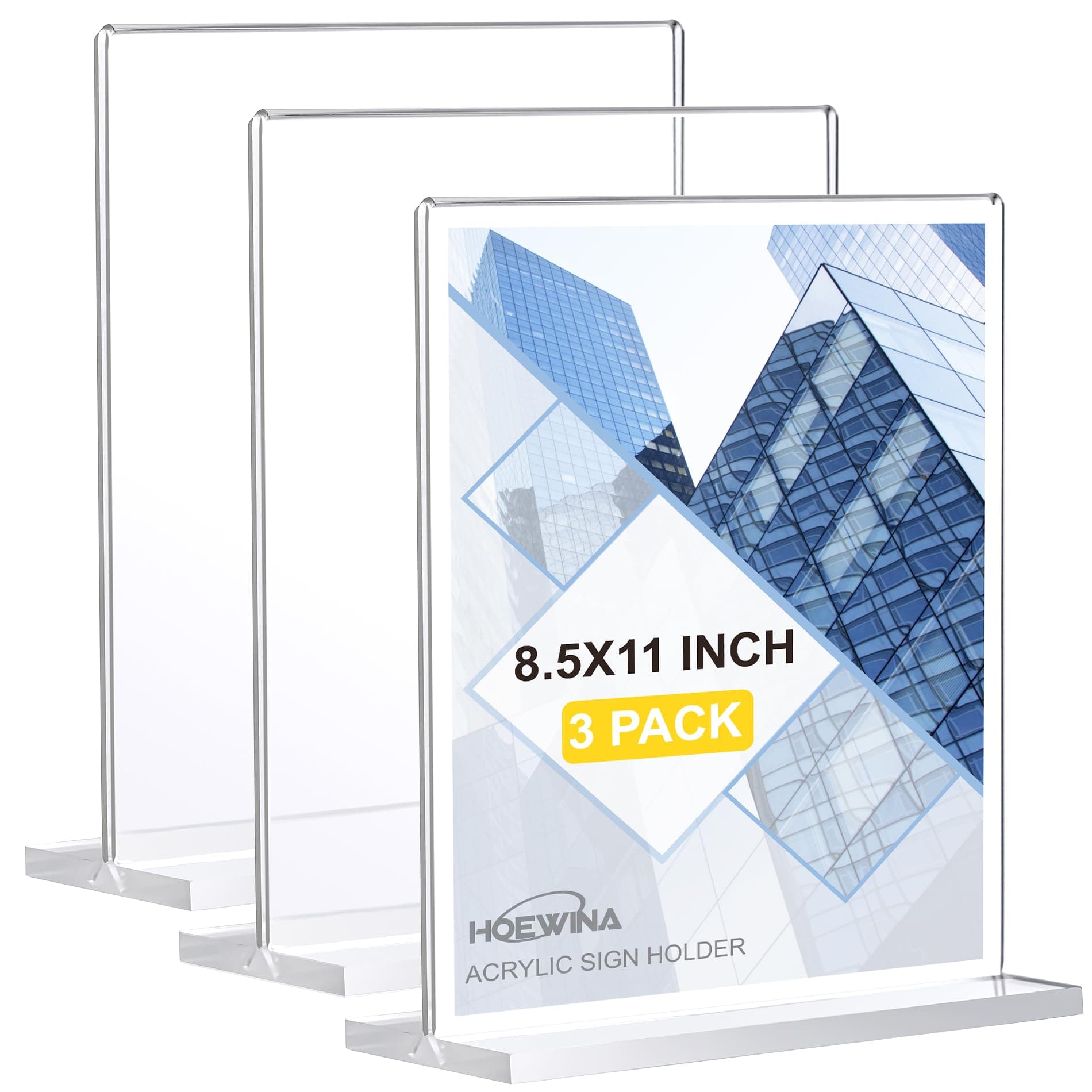 Hoewina Acrylic Sign Holder 8.5 x 11 Inch 3 Pack, Clear Display Sign Stand for Store Sign Holders, Vertical Double Acrylic Stands, Vendor Booth Display Items