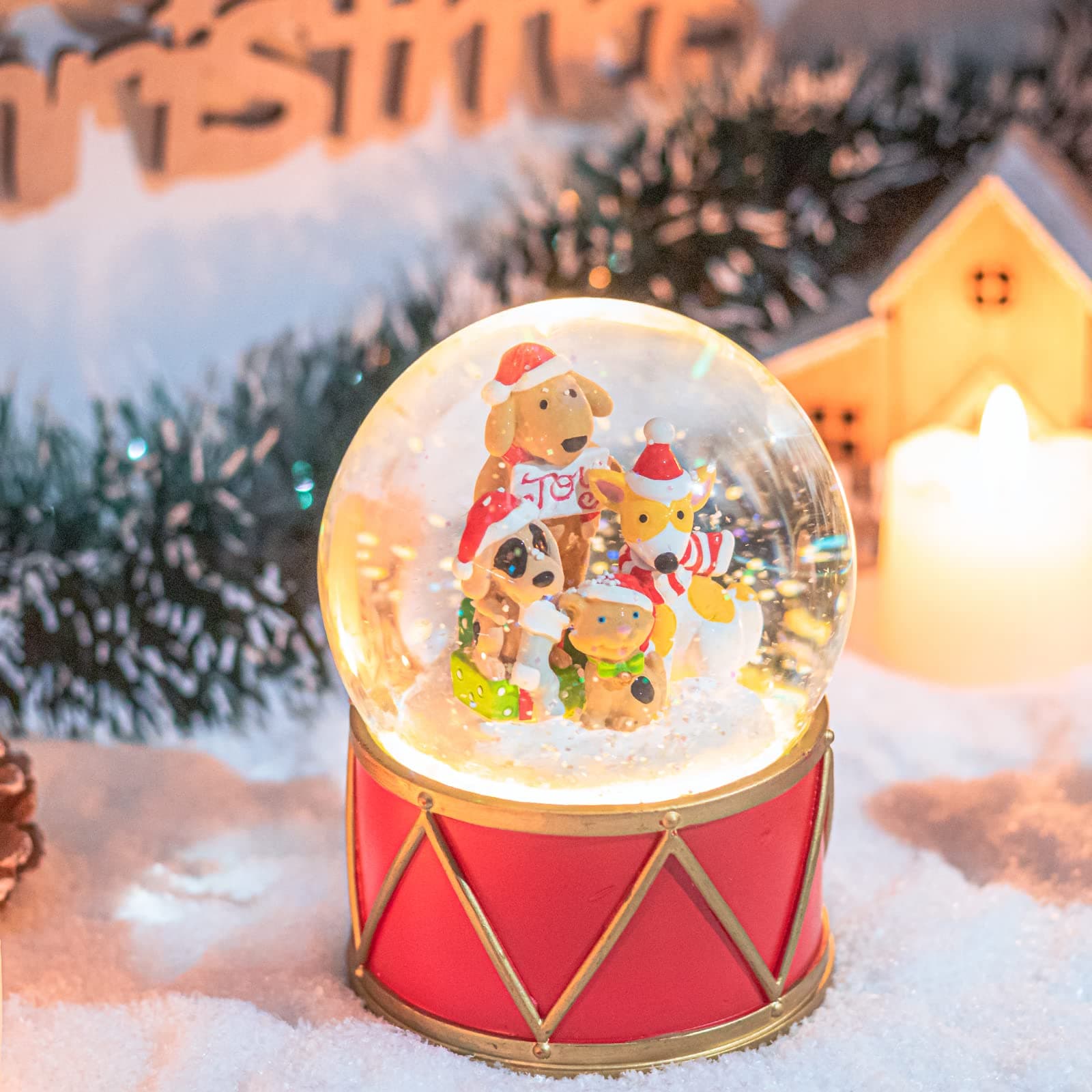 Vipush Christmas Snow Globe - Puppy Style Musical Snow Globe with Color Changing Led Lights, Christmas Decorations with Music Box Gifts for Girls Kids, Dog Decorations for Christmas & Birthday