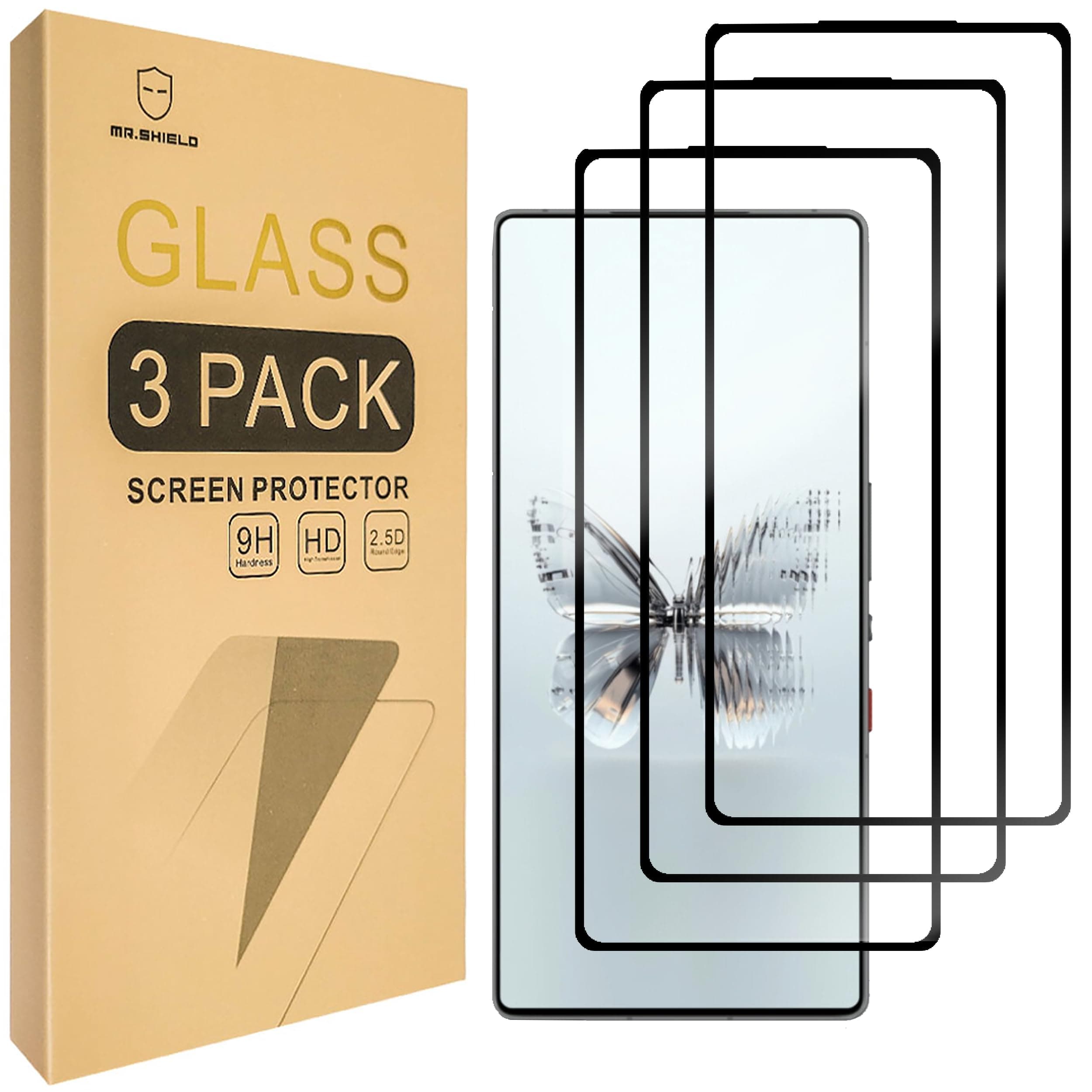 Mr.Shield Screen Protector compatible with ZTE Nubia Red Magic 10 Pro/Red Magic 10 Pro+ [Full Cover] [3-PACK] [Tempered Glass] [Japan Glass with 9H Hardness]