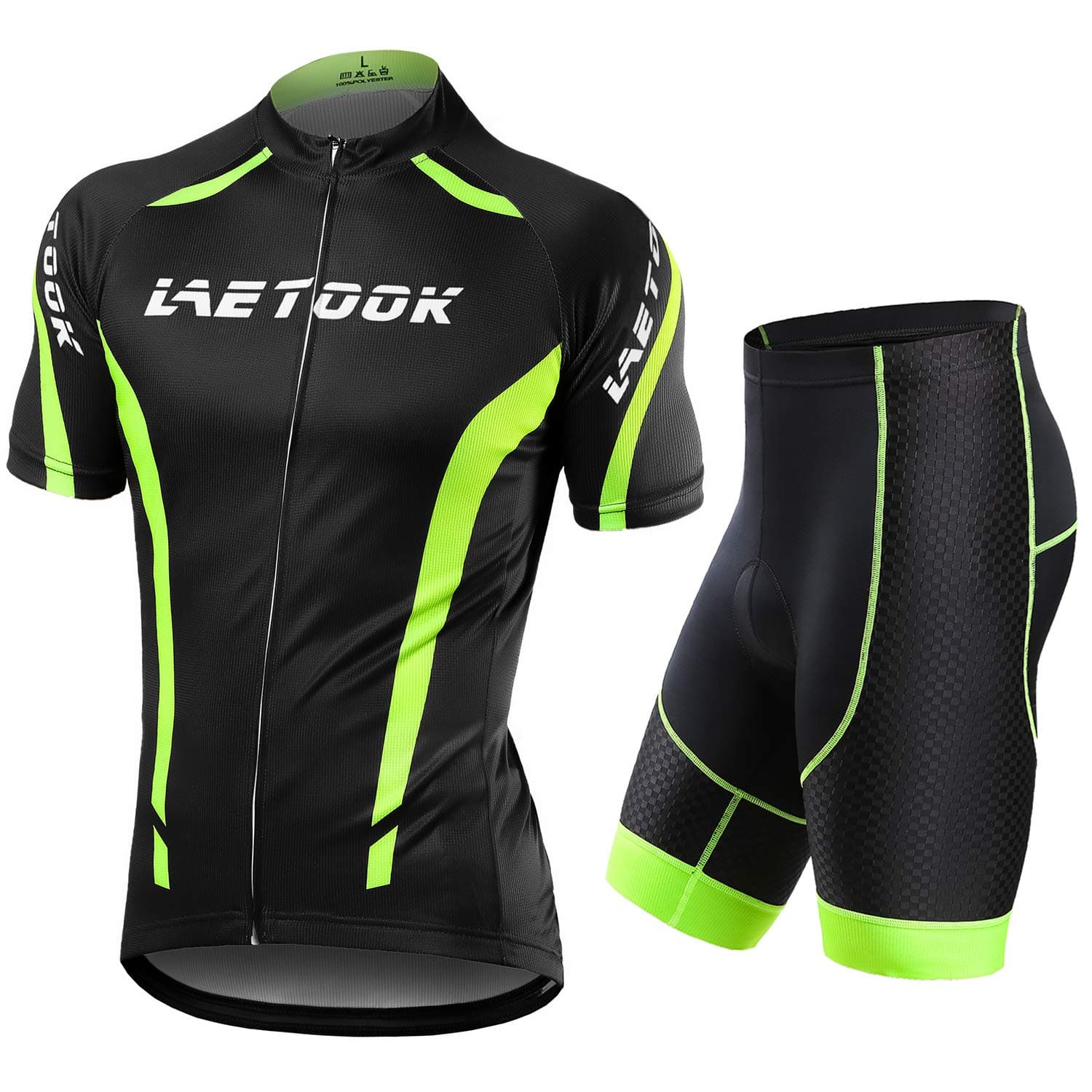 Men's Cycling Jersey Set Short Sleeve + Cycling Shorts with Seat Padding (Jersey + Shorts, L)