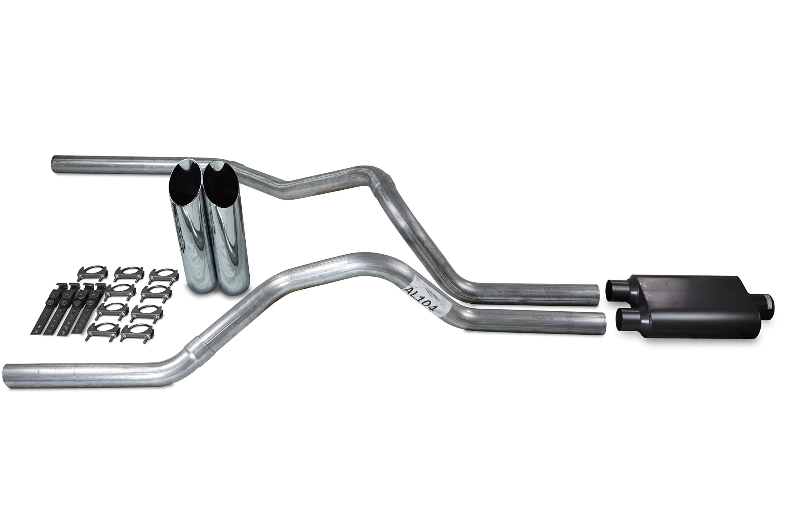 Truck Exhaust KitsShop Line dual exhaust system 2.5 AL pipe 2 chamber Muffler 2.5" Chrome Slash Cut Weld on Tip