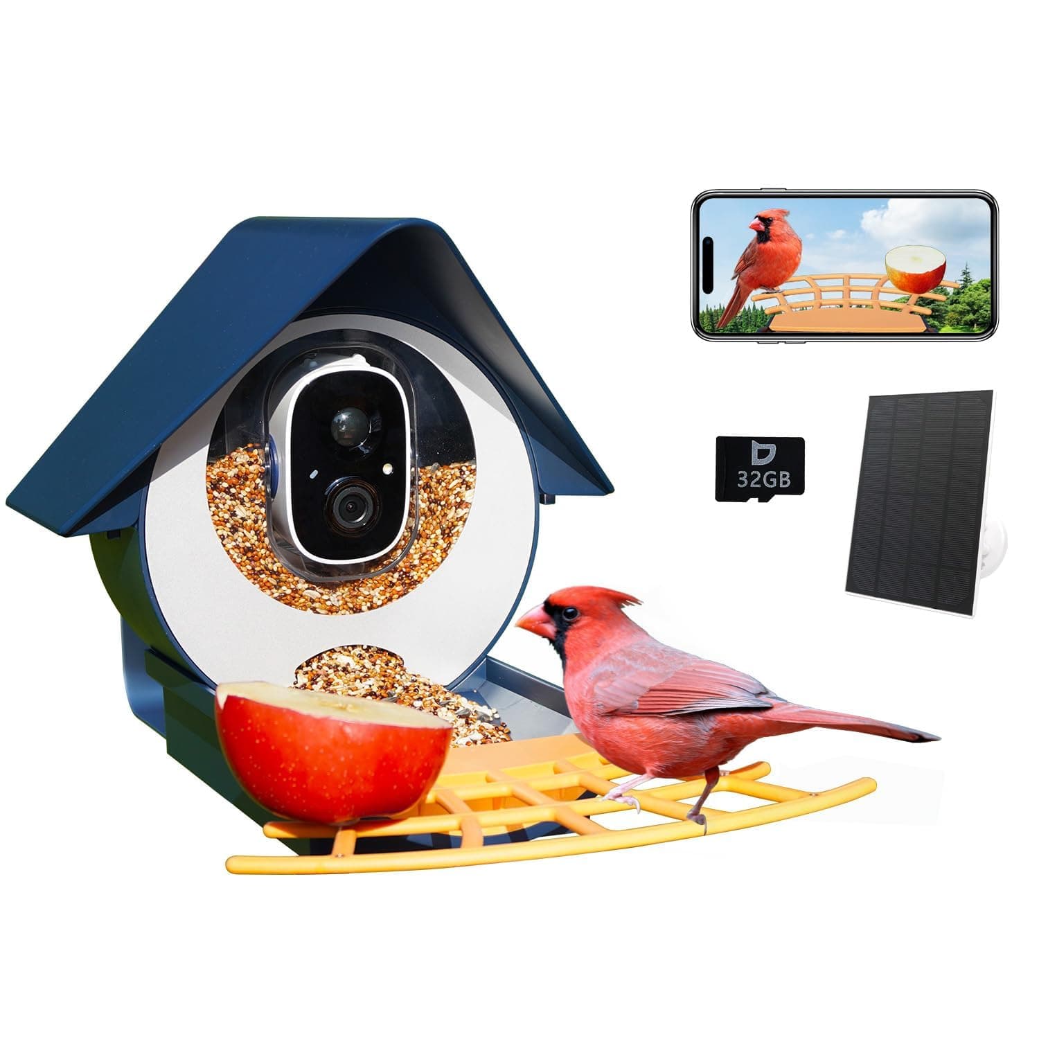 Birdkiss Smart Bird Feeder with Camera, AI Identify Bird Feeder Camera with Solar Pannel, Auto Capture Bird Full HD Videos & Instant Notification, Ideal Present for Bird Lovers