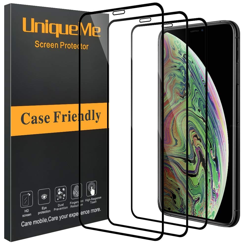 [3 Pack] INGLE Compatible With iPhone Xs Max/iPhone 11 Pro Max Full Screen Protector,Full Coverage Tempered Glass Screen Protector Film Edge to Edge Protection for iPhone Xs Max - Black