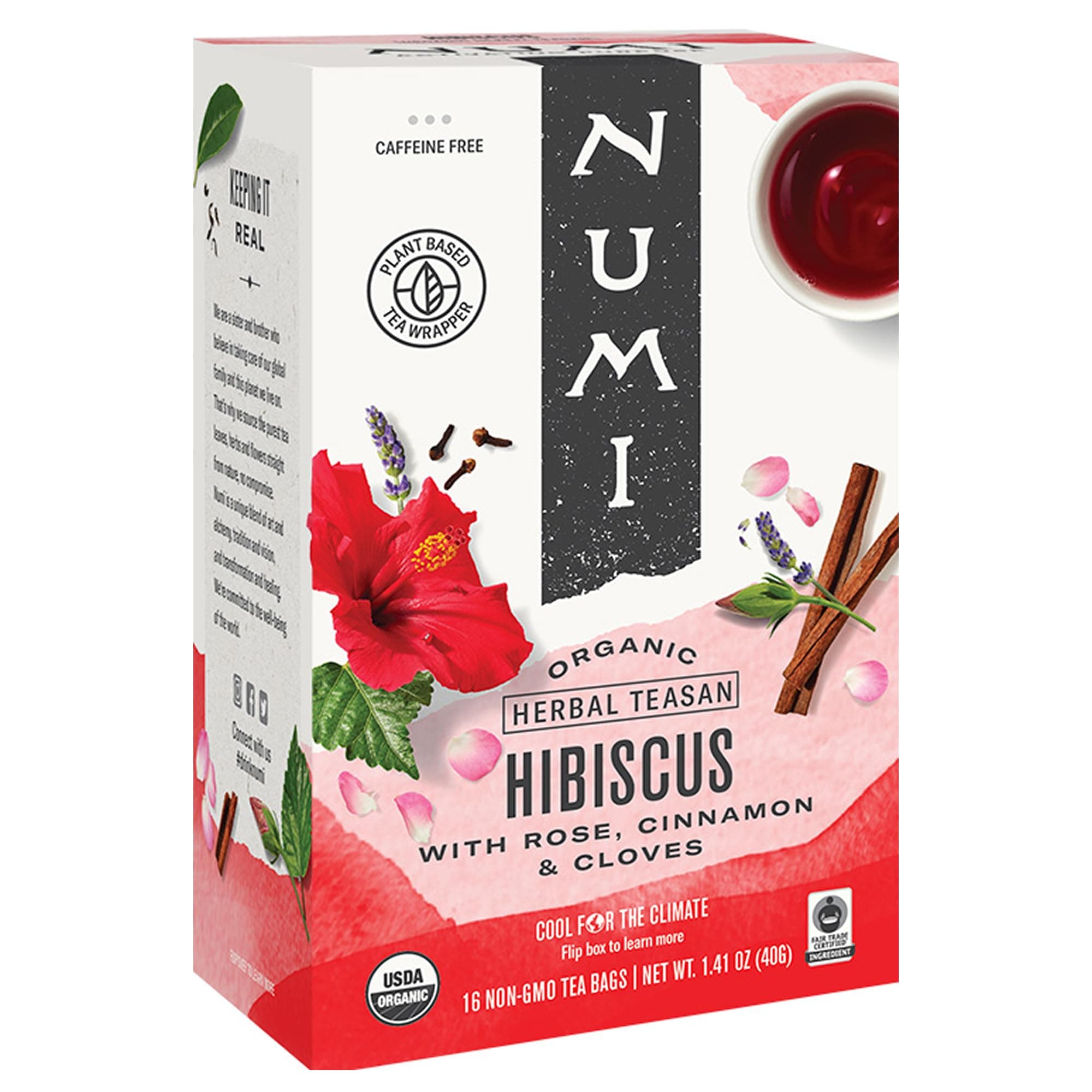 Numi Organic Tea Hibiscus Herbal Teasan, 16 Tea Bags (Pack of 6) Tangy Hibiscus, Sweet Floral, Warming Spices, Caffeine Free