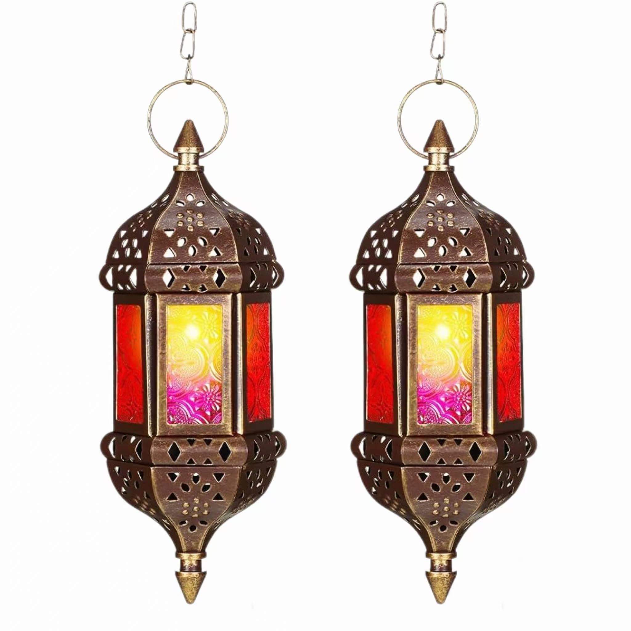 Retisee 2 Pcs Hanging Moroccan Lantern Hexagon Decorative Moroccan Candle Lantern Holders Hanging Candle Holder Indoor Outdoor for Patio Weddings Christmas Decoration