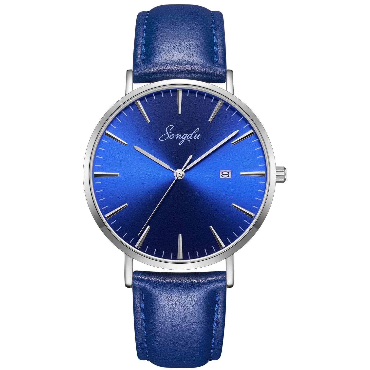 SONGDU Men's Ultra-Thin Quartz Analog Date Wrist Watch with Black Leather Strap