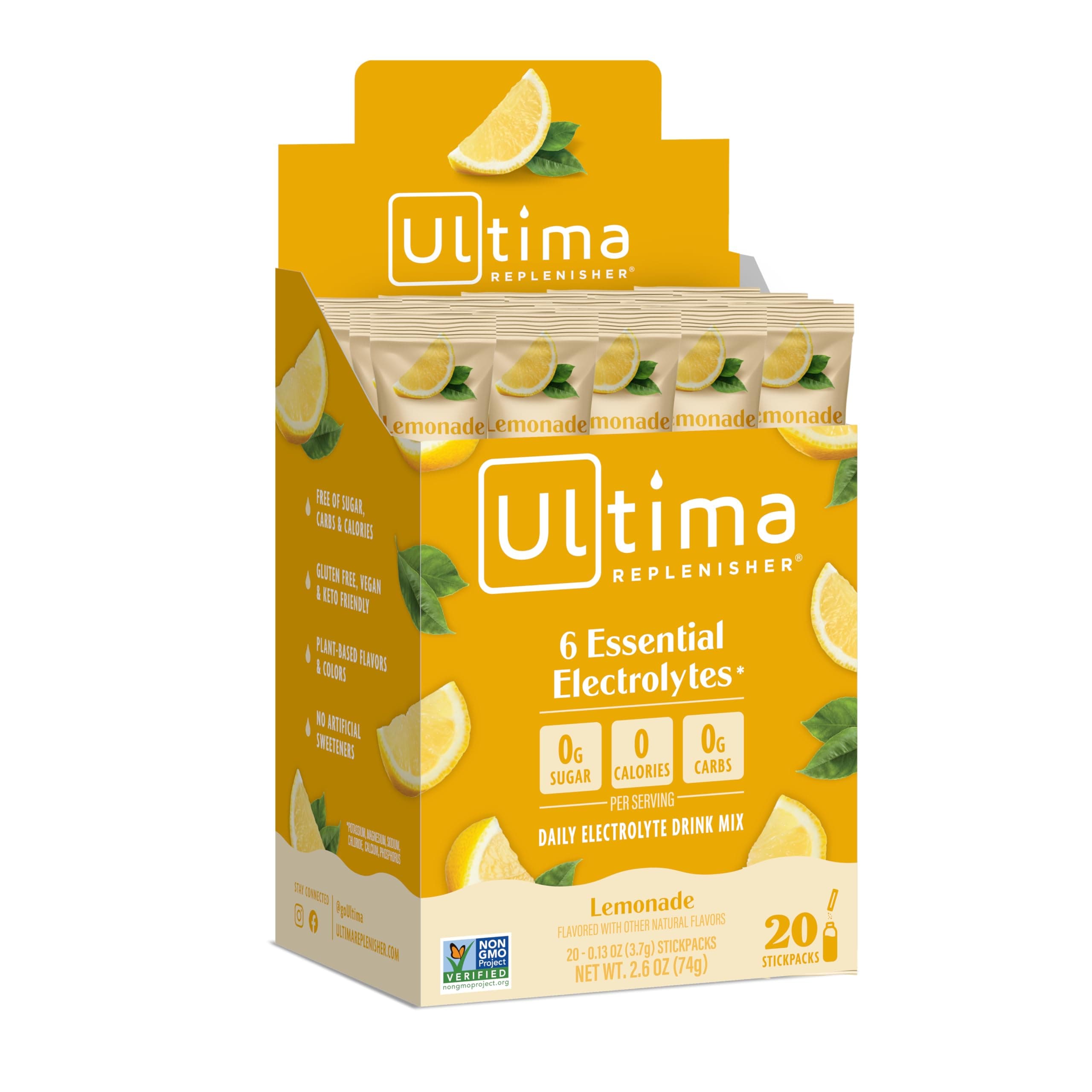 Ultima Replenisher New Formula Lemonade (20 Count Stickpacks) Net WT. 2.5 OZ