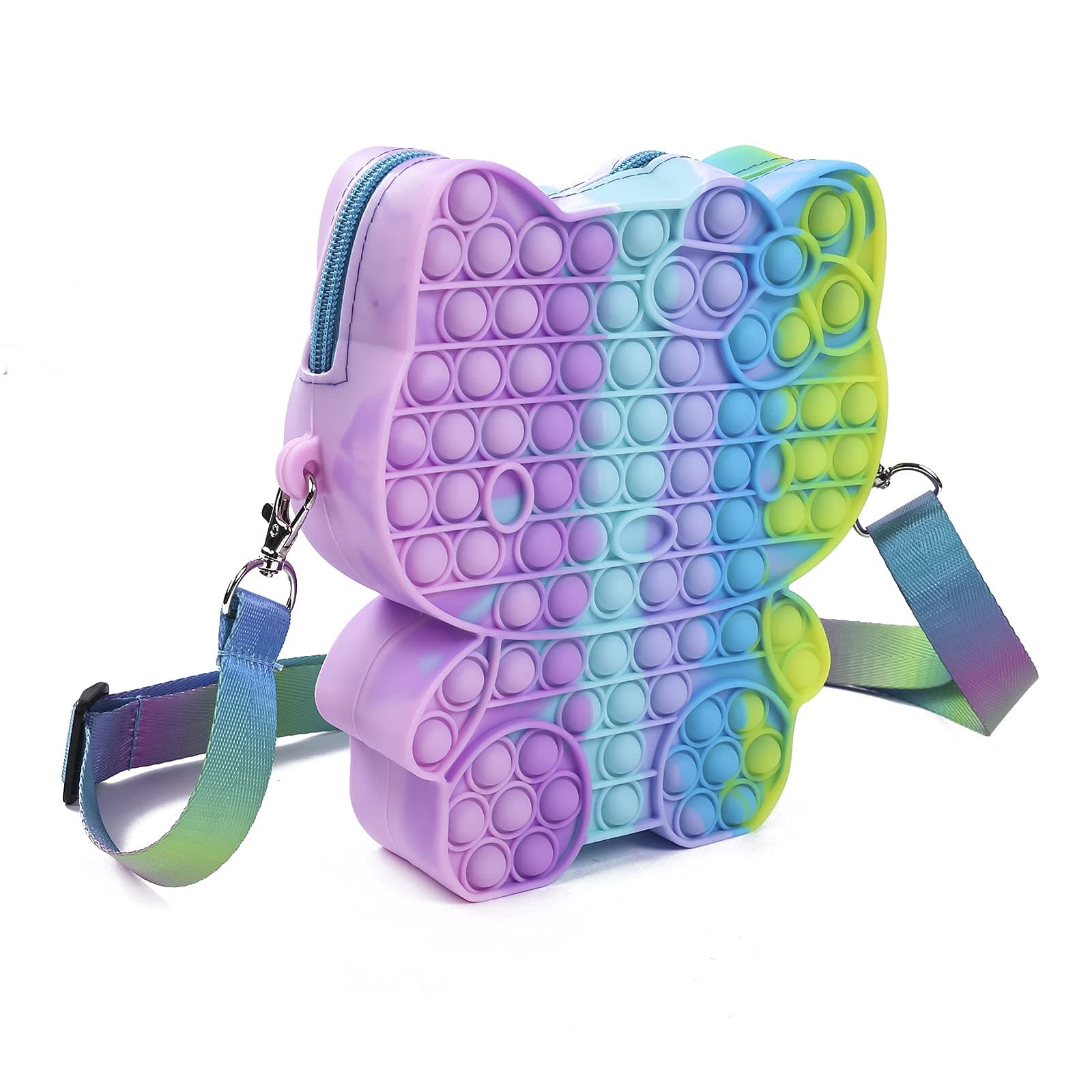 Pop Fidget Toys It Crossbody Purse Bags for Women Girls, Push Bubble Fidget Sensory Toys Crossbody Handbag Shoulder Silicone Bag, Kids Adult Dimple Toy Small Purse(Cartoon-Macaron)