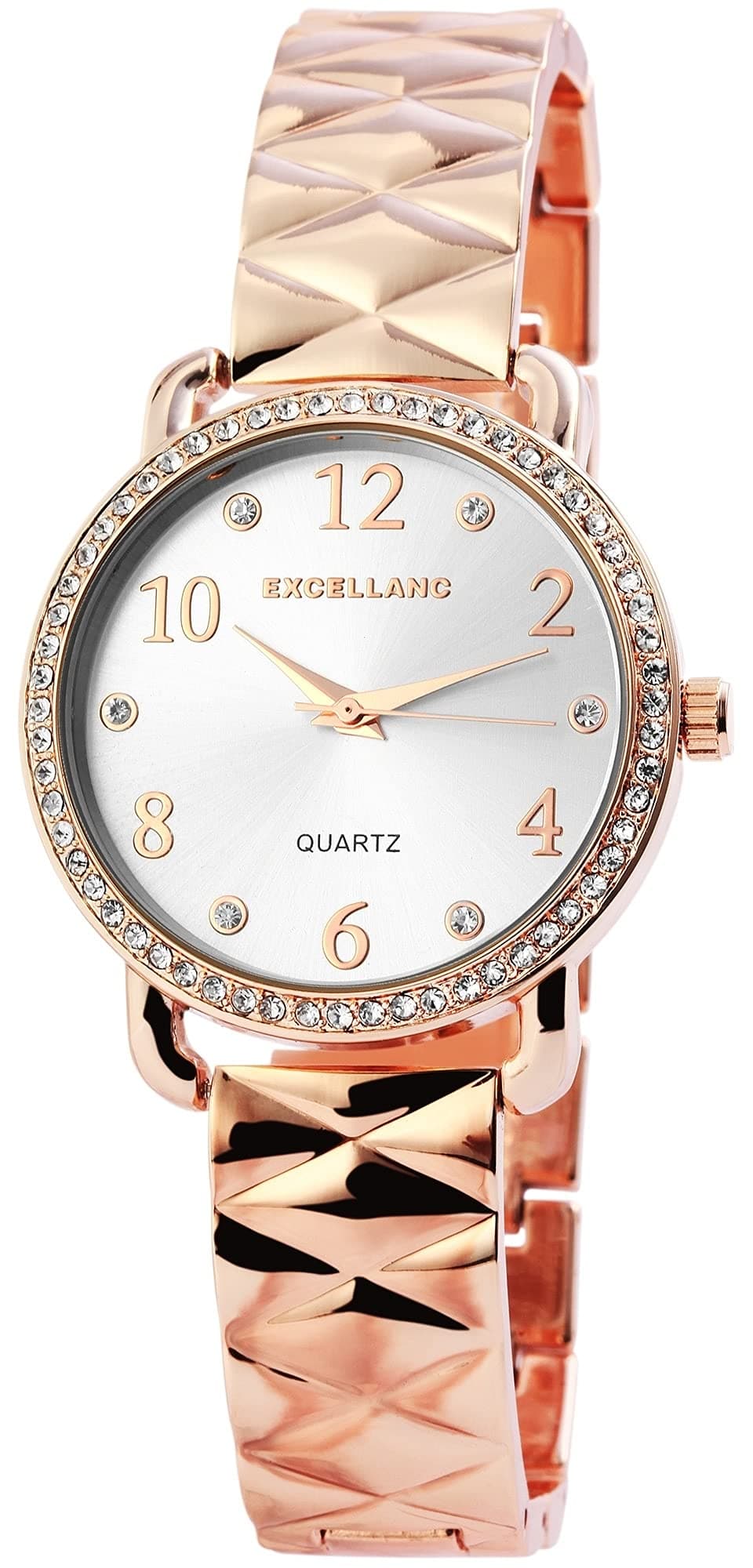 Silver Rose Gold Analog Women's Watch Arabic Numbers Metal Rhinestone Watch