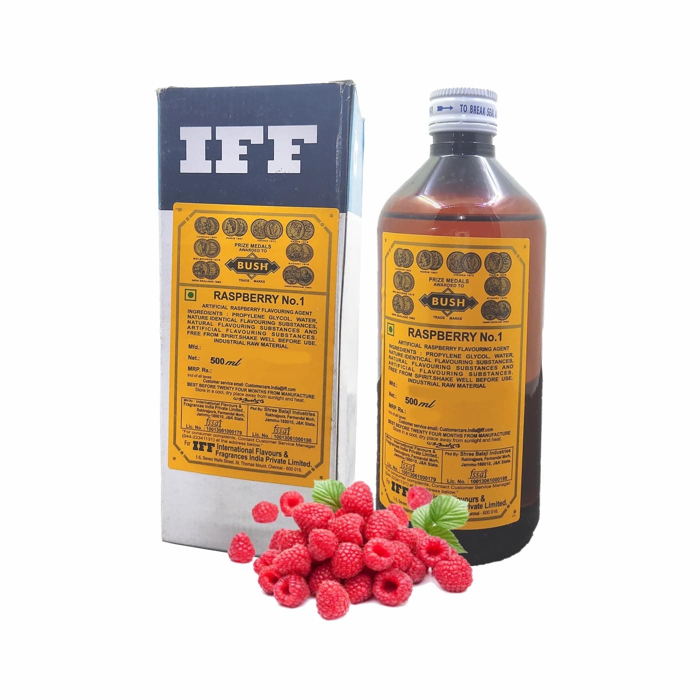 - IFF Raspberry No.1 Flavour/Essence (Used in Ice Creams, Cakes, Chocolates, Jams, Jellies, Sweets, Marzipan, Confectioneries, Cookies, Sherberts, Milkshakes etc)- 500 ML Pack