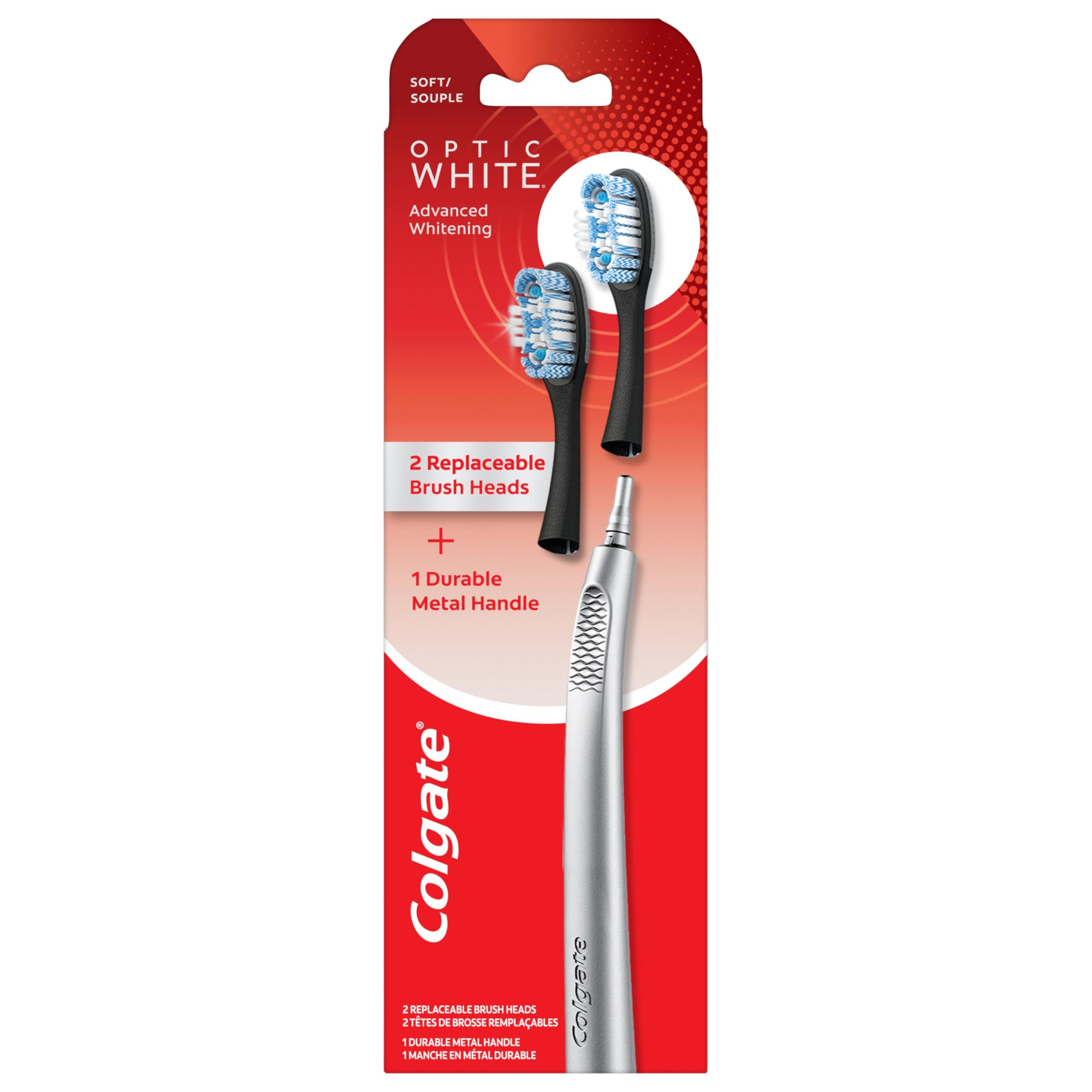 Colgate Keep Optic White Replaceable Head Toothbrush Starter Kit, 2 Brush Heads