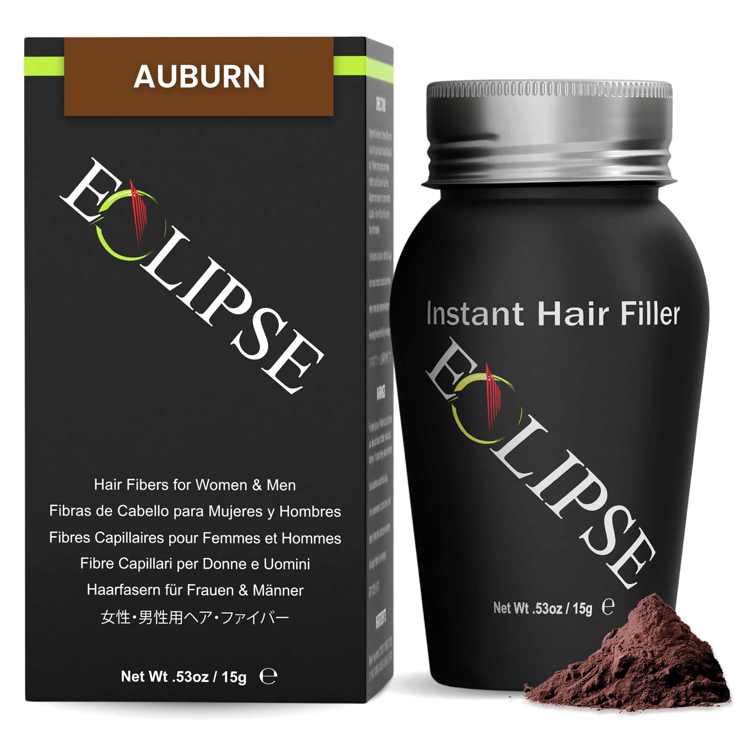 ECLIPSE Hair Fibers Auburn for Thinning Hair for Women & Men to Conceal Hair Loss in 15 Seconds - 100% Undetectable Hair Building Fibers, 15g