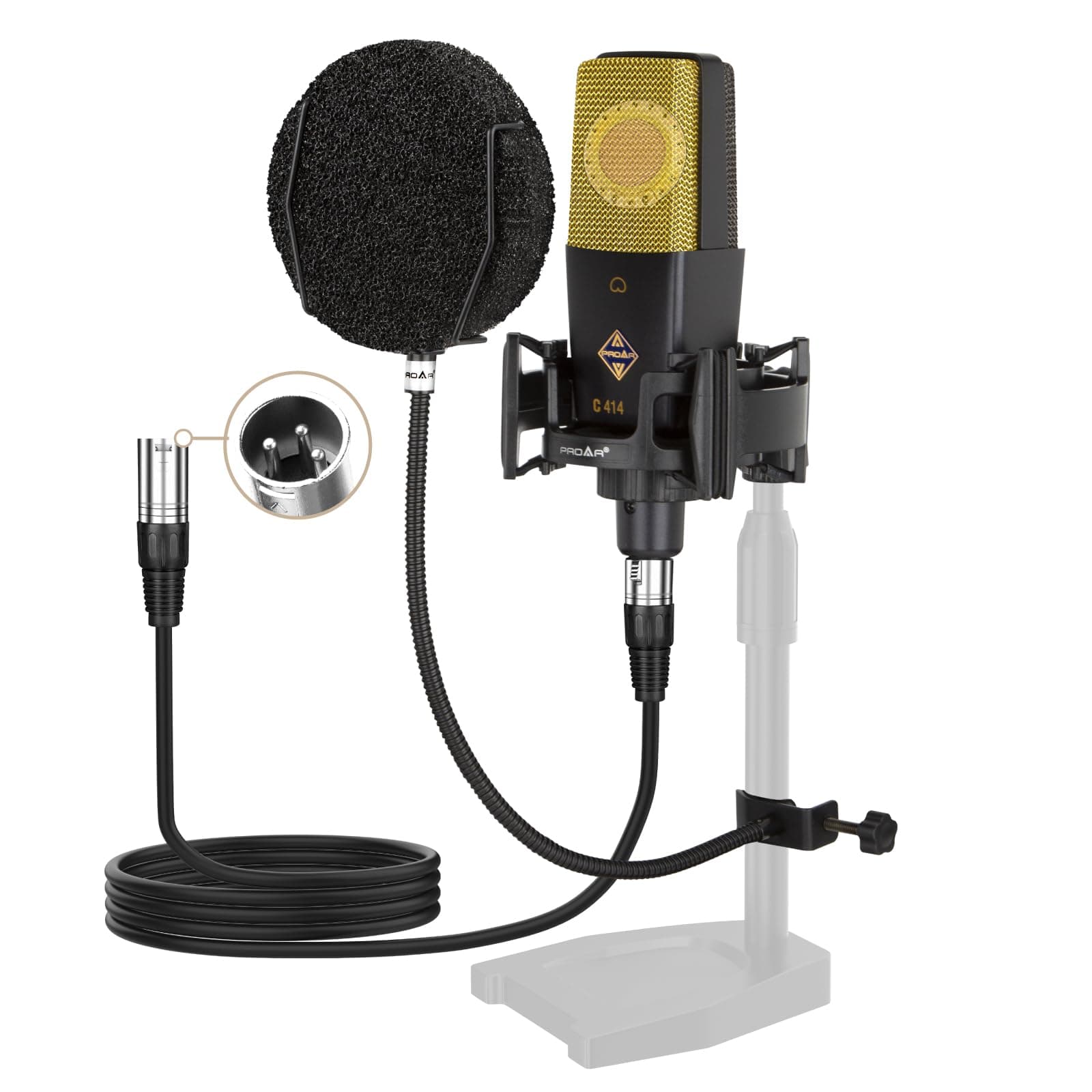 XLR Podcast Microphone, Professional Cardioid Condenser Mic 25mm Large Diaphragm for Vocal Recording, Streaming, YouTube with Pop Filter Upgrade