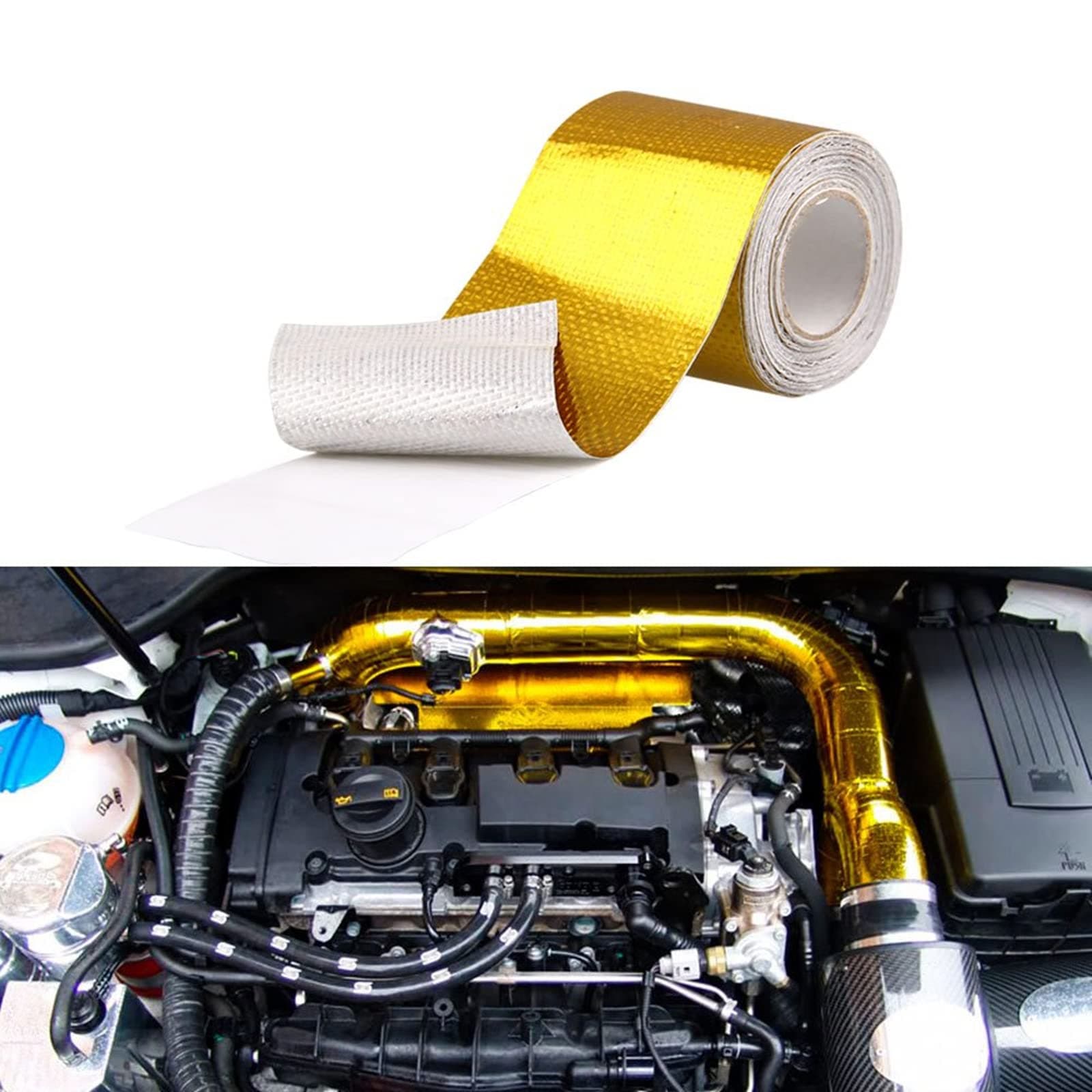 2" x 29.5 feet (9M) Gold Adhesive Heat Shield ReflectiveTape Wrap Roll Compatible with Car Intake Pipe, Engine Bay etc.