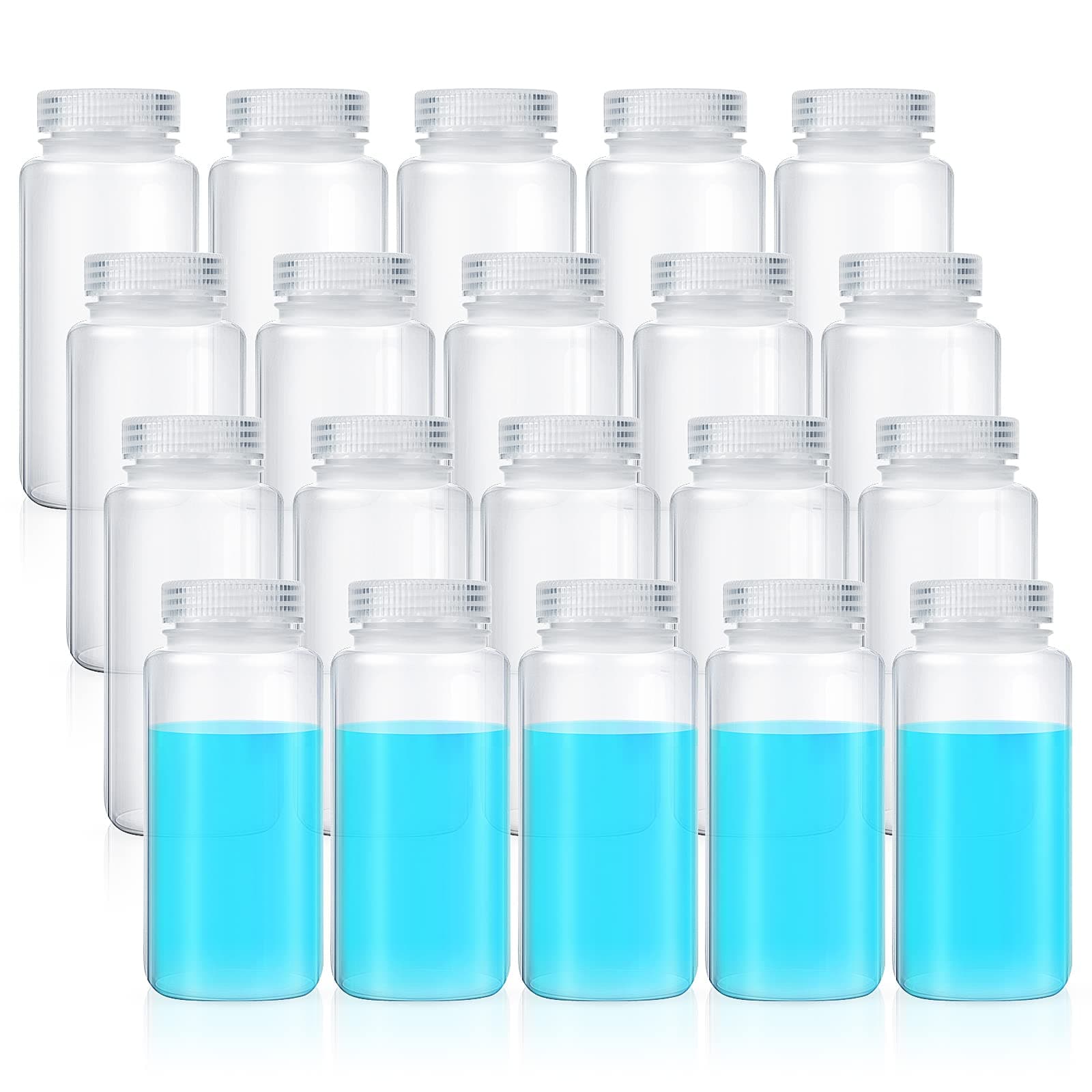 Hoolerry 20 Pcs 16oz 500ml Plastic Sample Bottles Laboratory Grade Polypropylene Wide Mouth Reagent Bottles Clear Liquids Storage Containers with Lids Leak Proof Containers for Lab Classroom