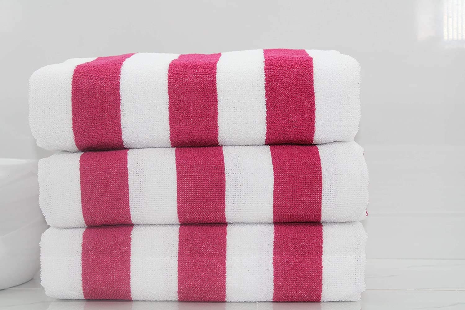 Thraunsha Elite Quick Dry Ultra Soft Pure Cotton 500 GSM Jumbo Size Pre Washed - Pink White Terry Towel/Bath Towel Beach Towel/Shower/Gym Towel Sports Towel Swimming Pool Towel (35X70 inch) Set of 3
