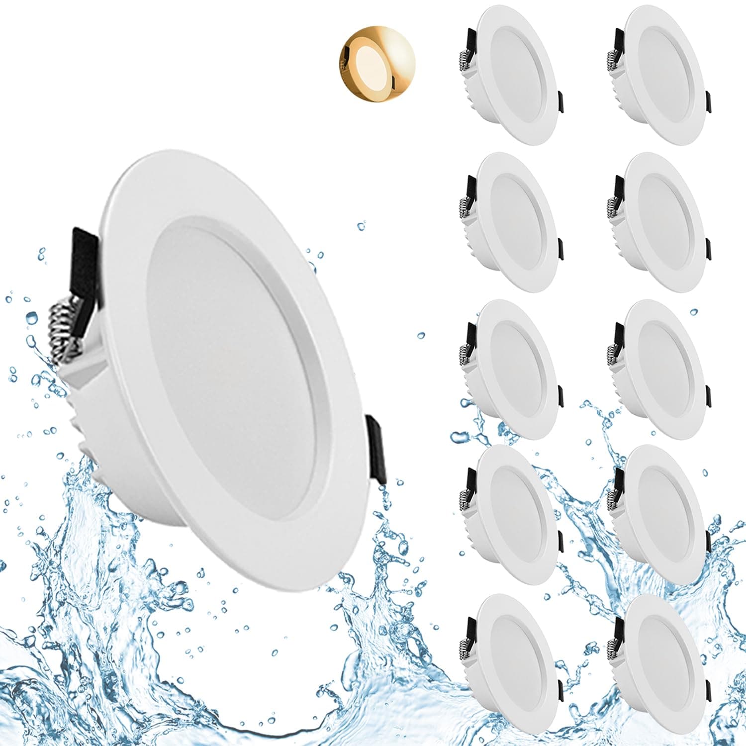 Gr4tec 10 x 7W Led Recessed Ceiling Lights, IP44 Aluminum Led Downlights Ceiling, 3000K Warm White, 35mm Ultra-Slim Depth, φ85-95mm Hole, 550LM, Bathroom Spotlights for Kitchen, Living Room