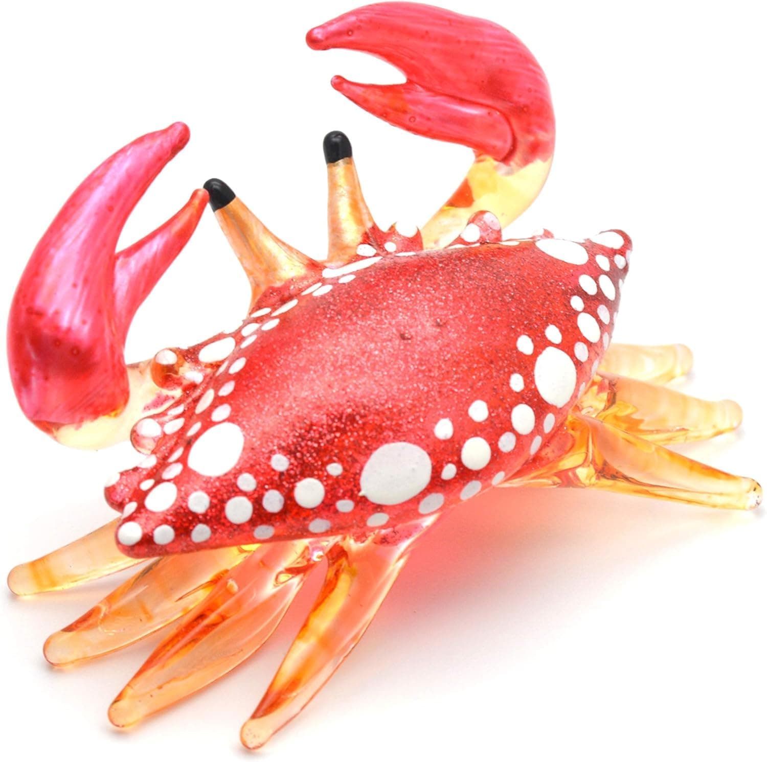 WitnyStore Tiny 2½" Long Sparkling Red Crab Figurine - Miniature Hand Blown Painted Glass Crabs Crustacean Colorful Multicolor Crystal Sea Marine Animals Decorative Collectible Figurines Décor Gifts