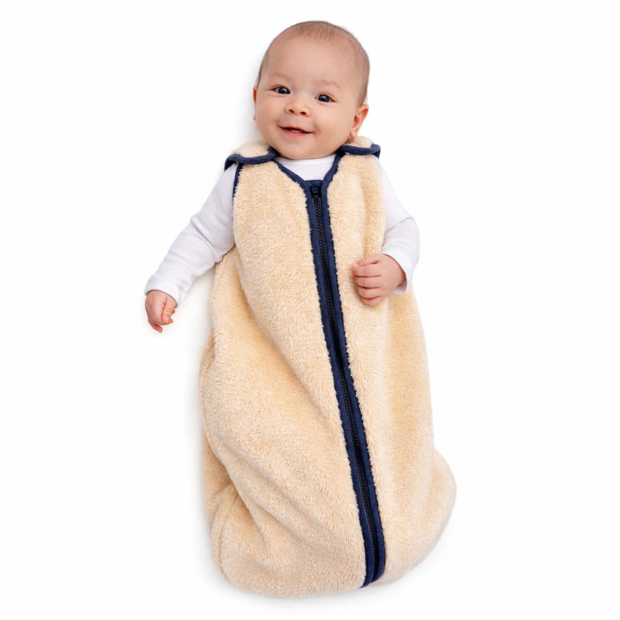 Baby Deedee Sleep Nest Teddy Baby Sleeping Bag, Oatmeal Navy, Medium (6-18 Month)