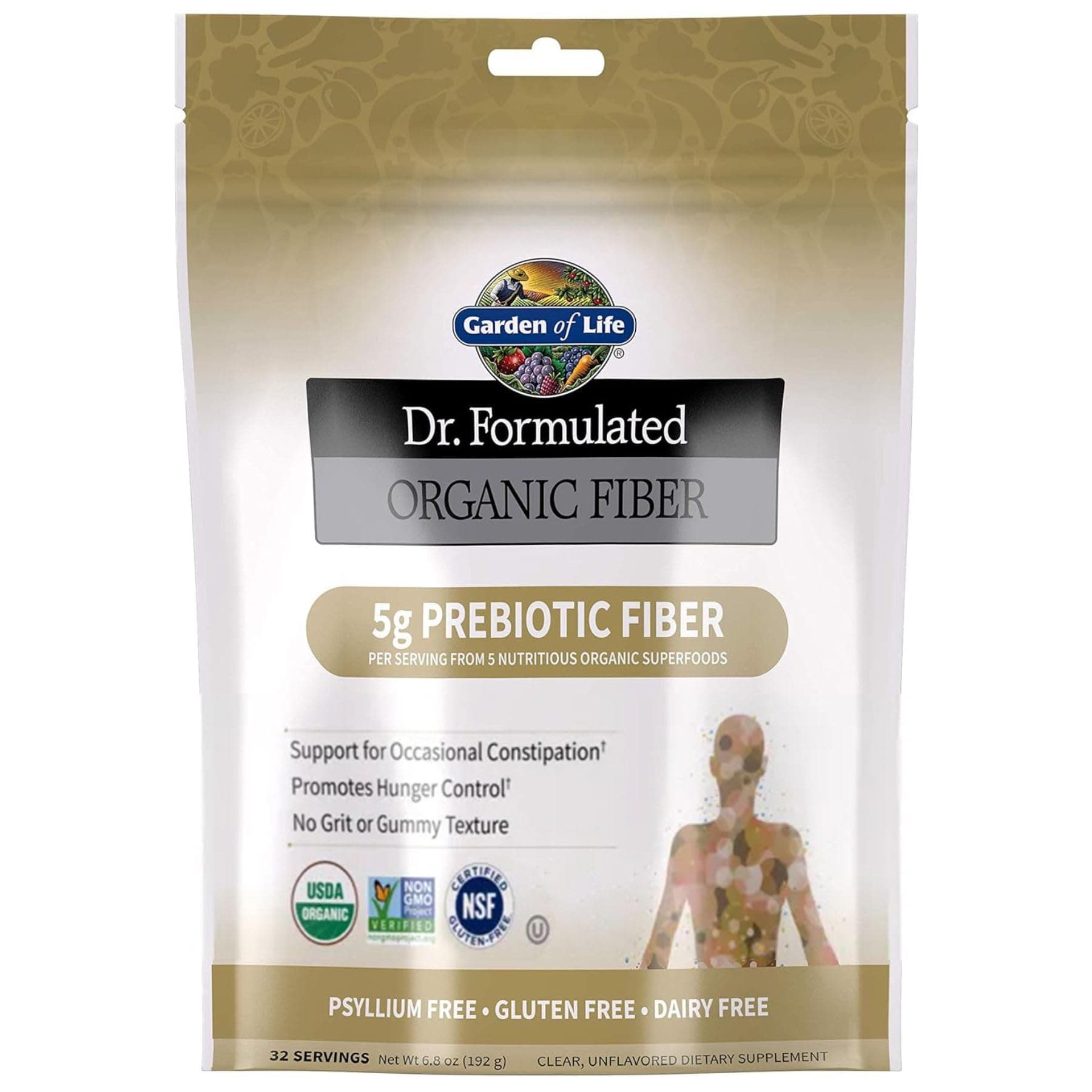 Garden of Life, Dr. Formulated, Organic Fiber, Clear, Unflavored Powder Supplement, 6.8 oz (192 g)